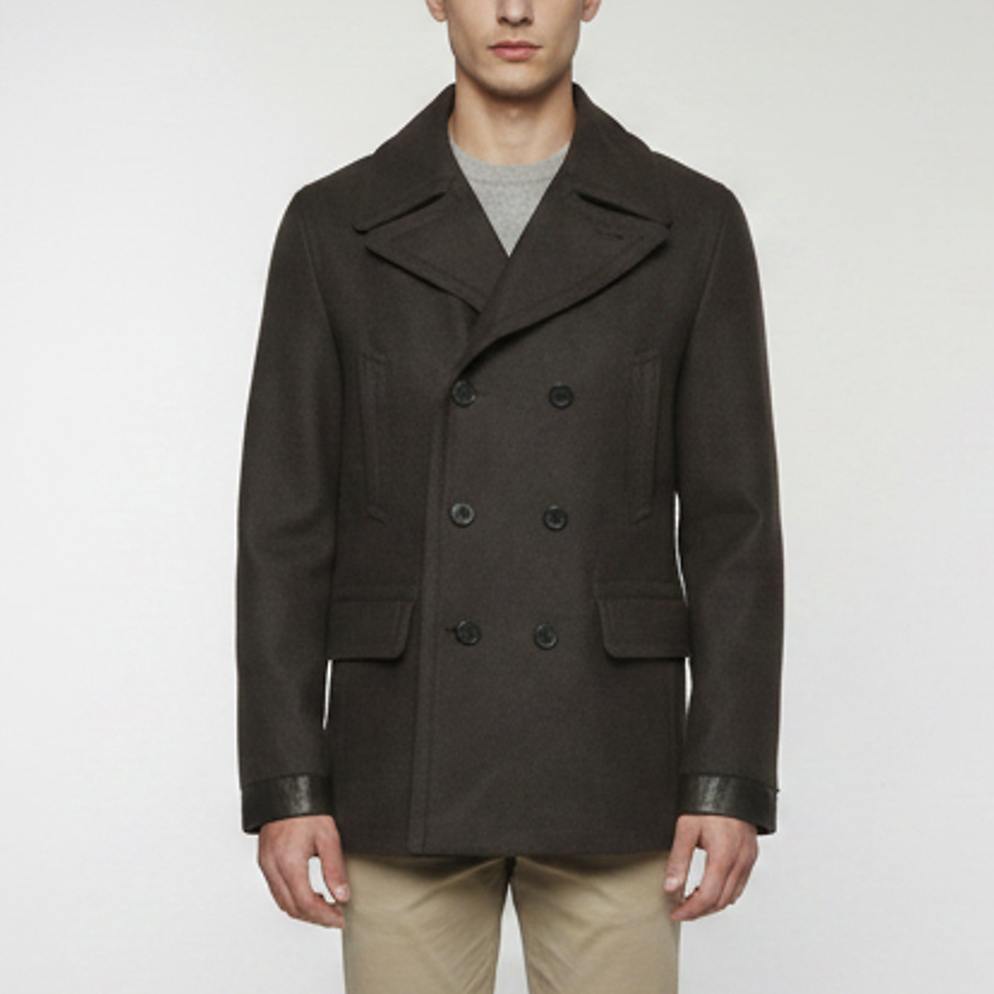

All Saints Brown Felt Wool Blend Double Breasted Felix Peacoat M