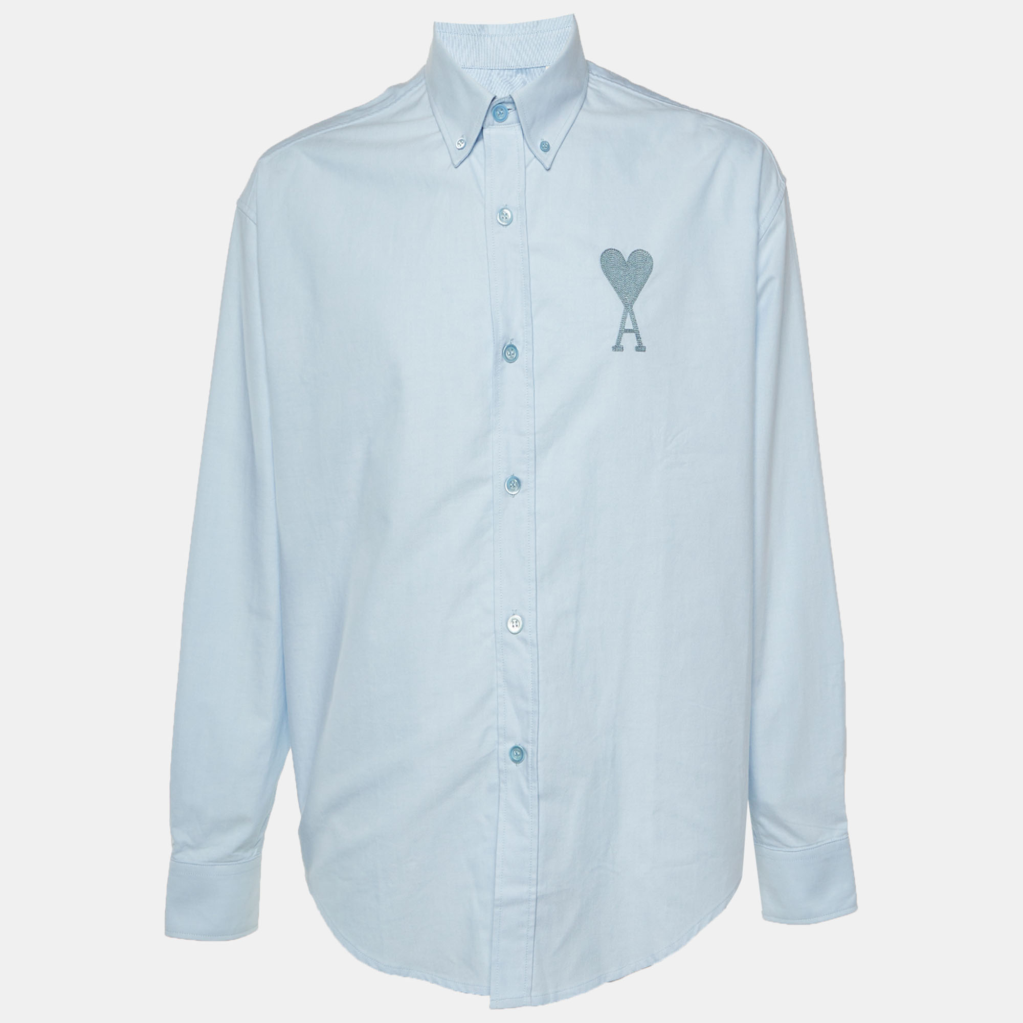

Ami Alexander Mattiussi Light Blue Monogram Embroidered Ami De Coeur Shirt M