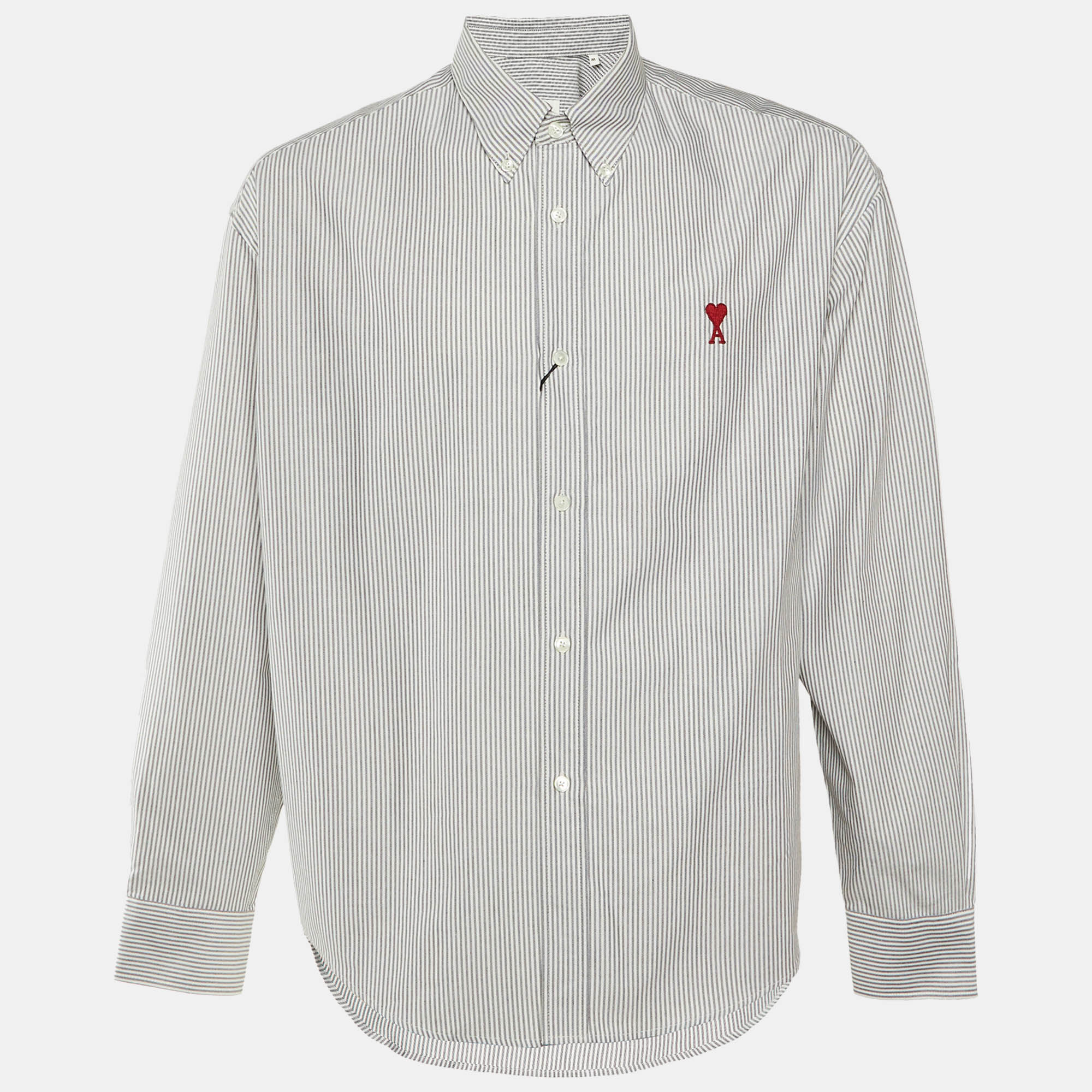 

Ami White/Black Striped Cotton Button Down Shirt M