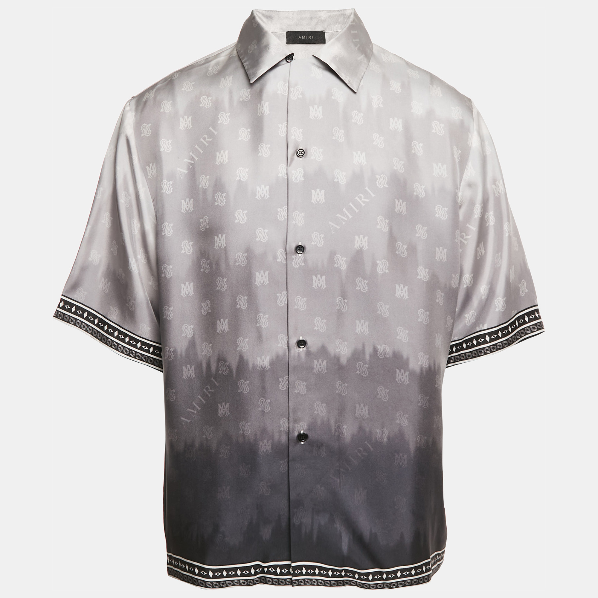 

Amiri Grey Micro Paisley Print Silk Bowling Shirt XXL