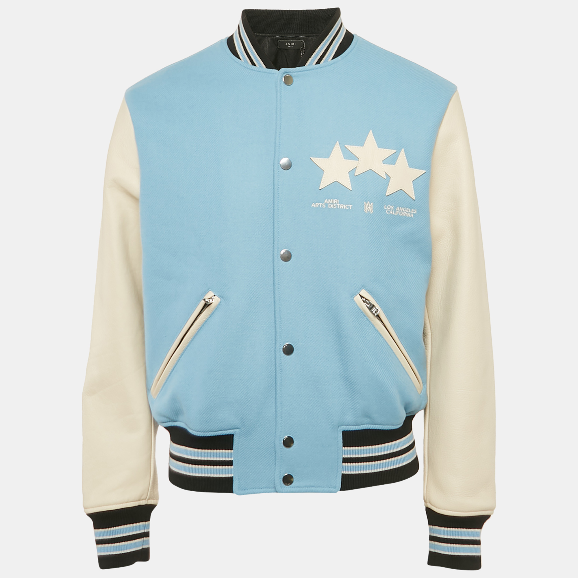 

Amiri Blue Stars Applique Wool and Leather Oversized Jacket M