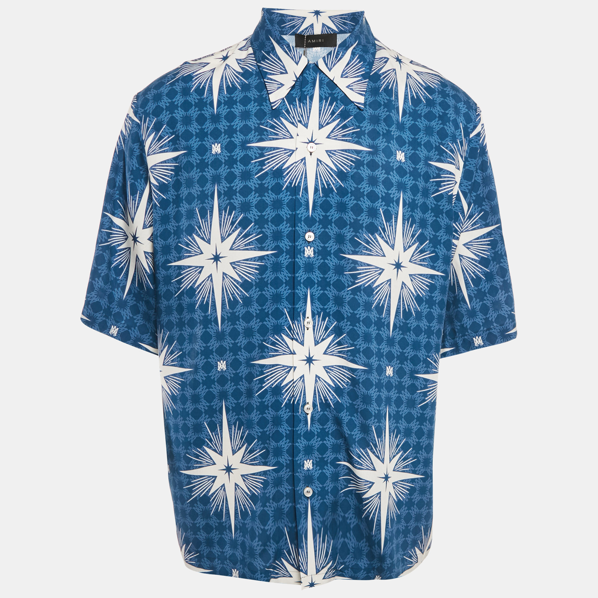 

Amiri Blue Startburst Print Crepe Champ Shirt XL