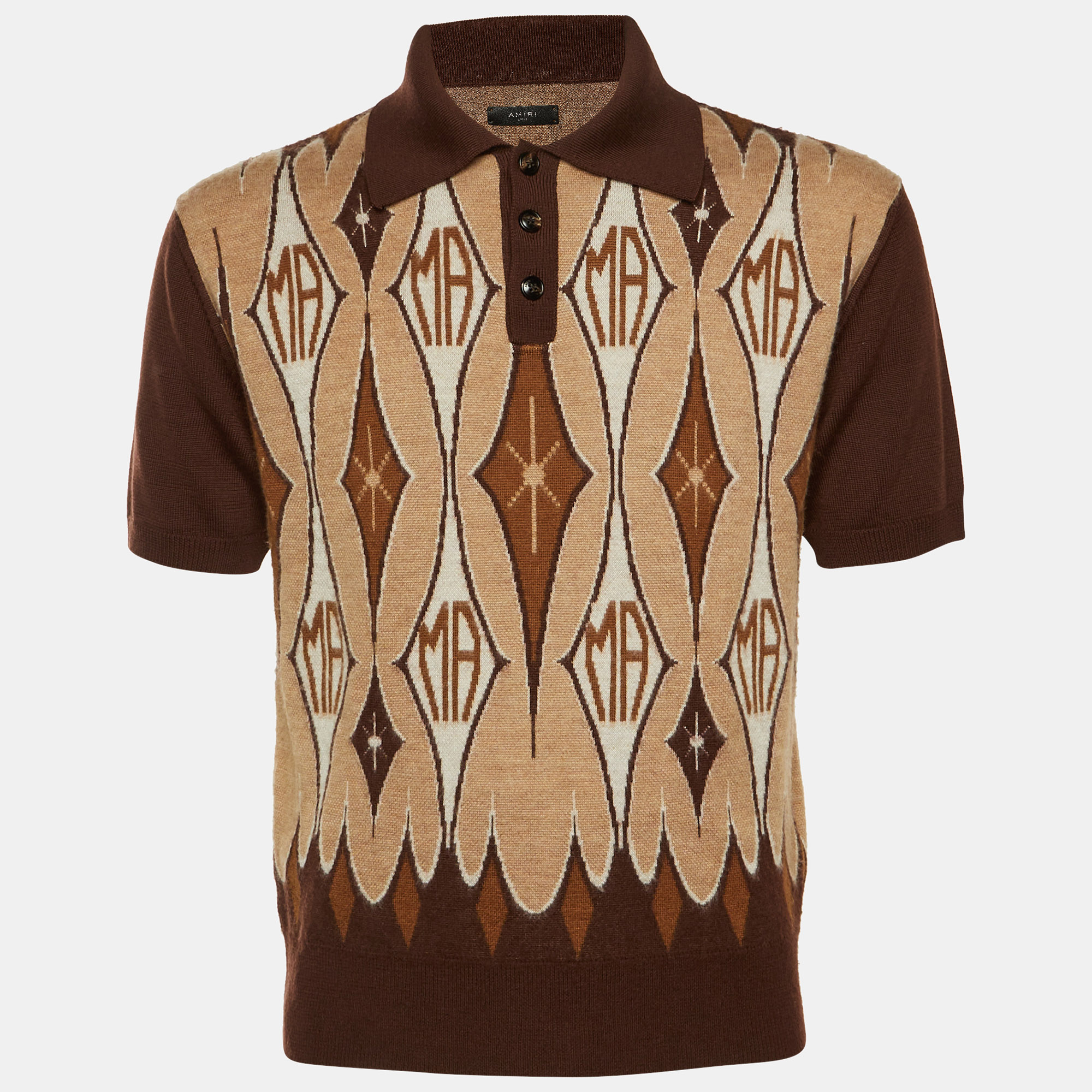 

Amiri Brown Argyle Jacquard Wool Polo T-Shirt L