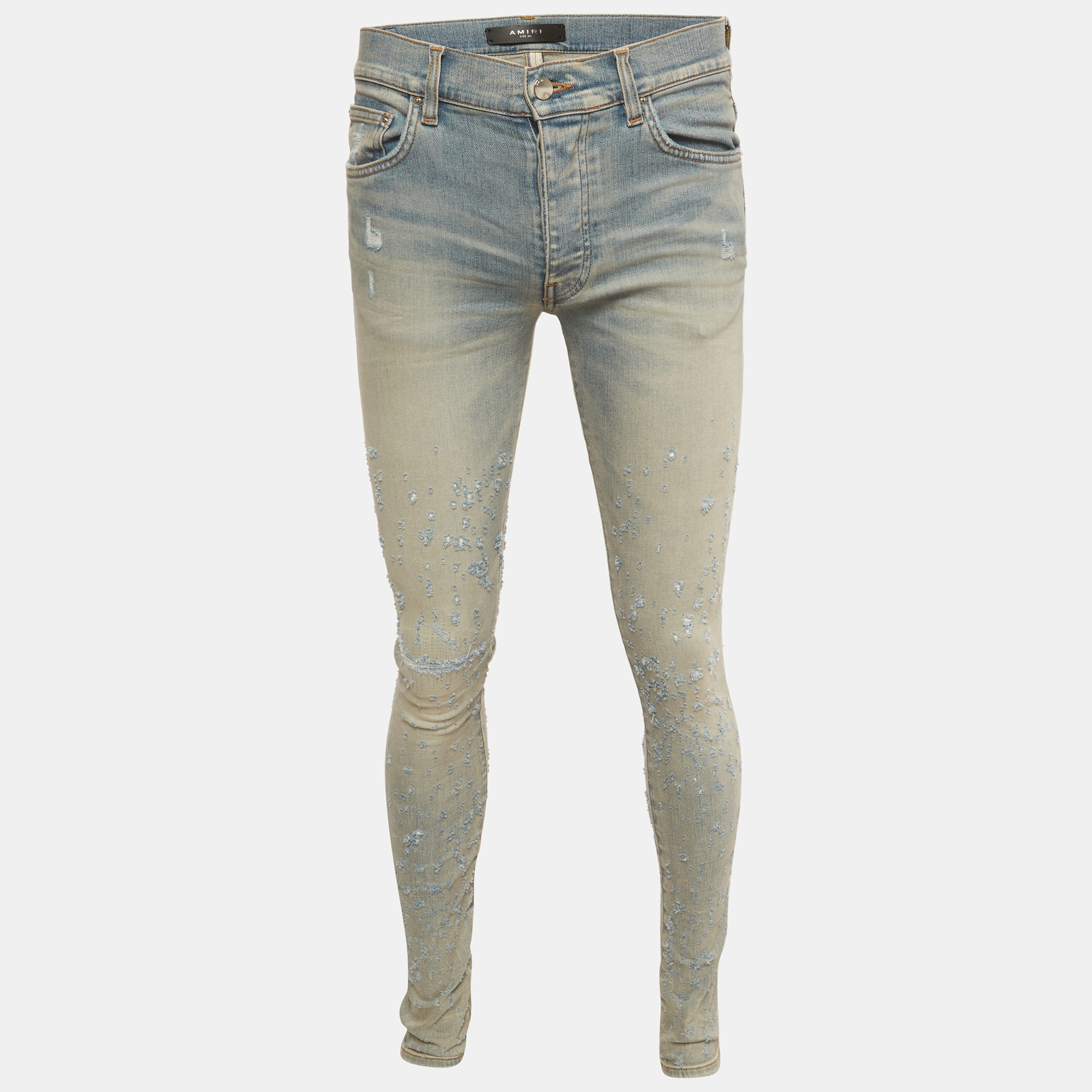 

Amiri Blue Faded Distressed Denim Skinny Jeans S/Waist 30"