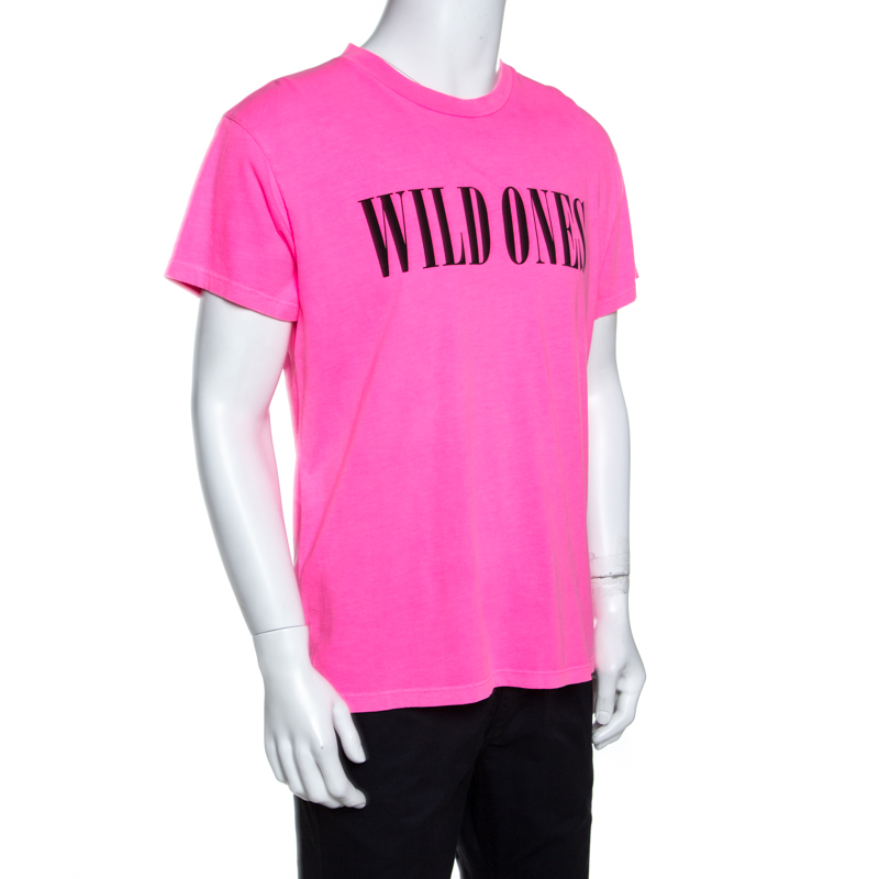 

Amiri Neon Pink Wild Ones Print Cotton Crew Neck T-Shirt