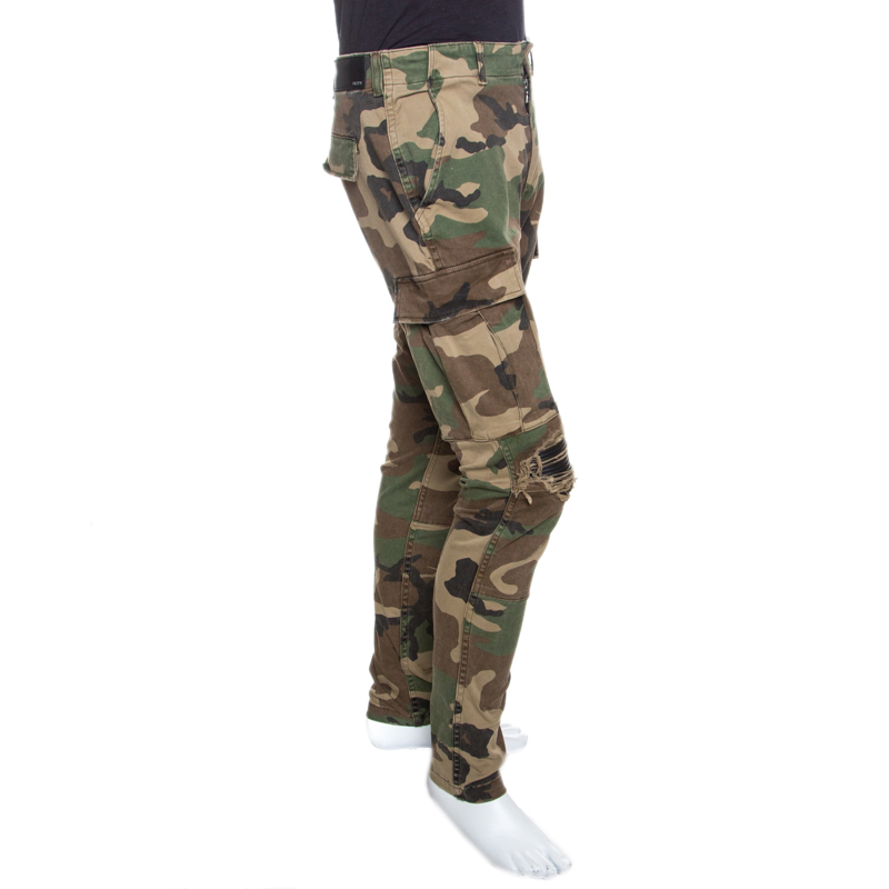 

Amiri Green Camouflage Print Cotton Cargo Pants