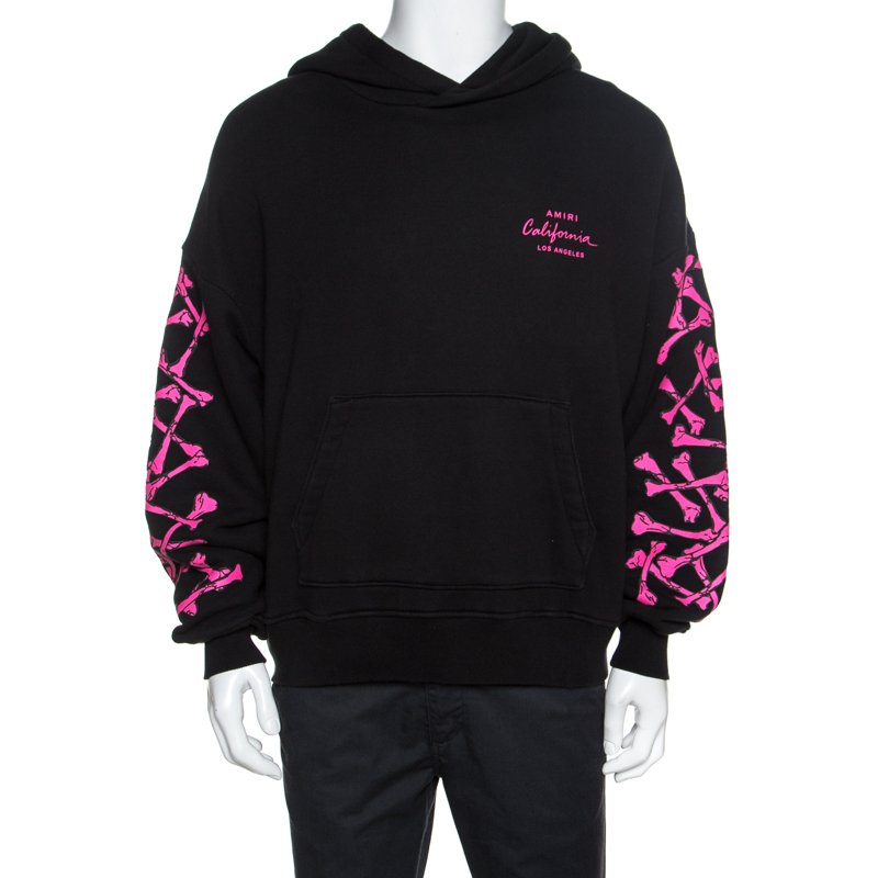 Amiri Black Embossed Bone Print Knit Hooded Sweatshirt XS