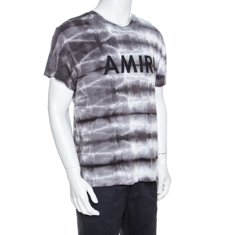 

Amiri Grey Logo Printed Tie Dye Cotton Crew Neck T-Shirt