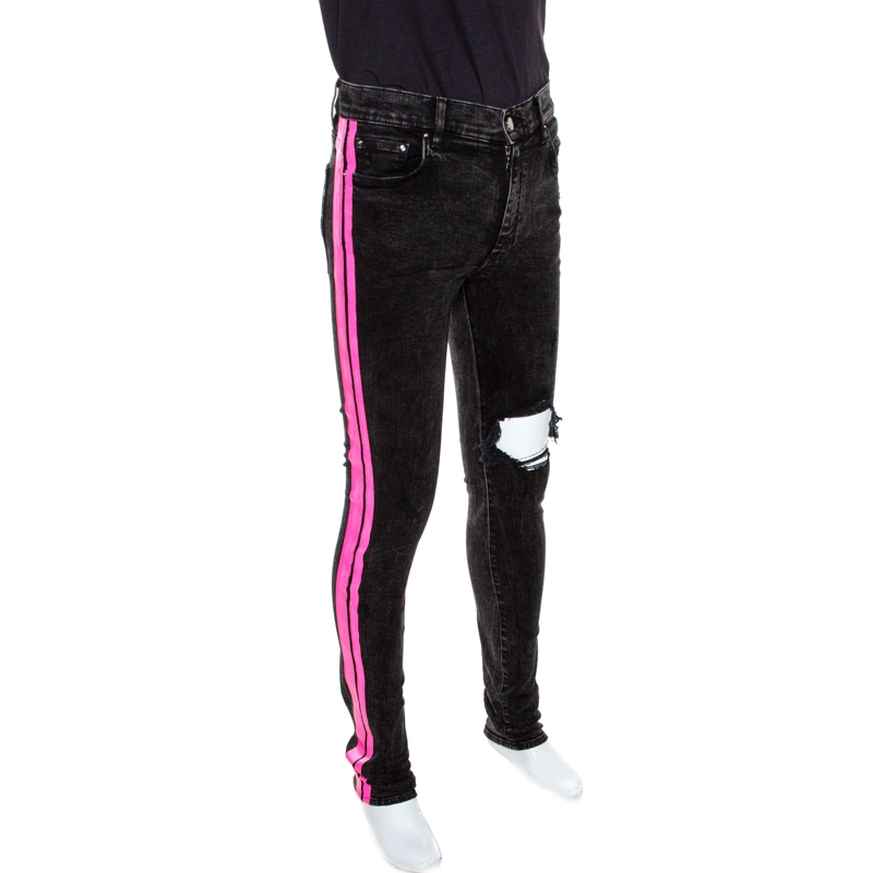 black jeans with pink stripe