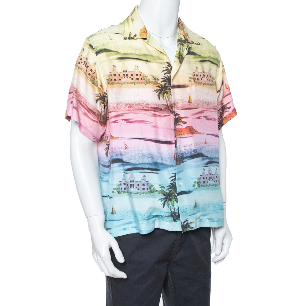 

Amiri Multicolor Beverly Hills Print Silk Short Sleeve Hawaiian Shirt