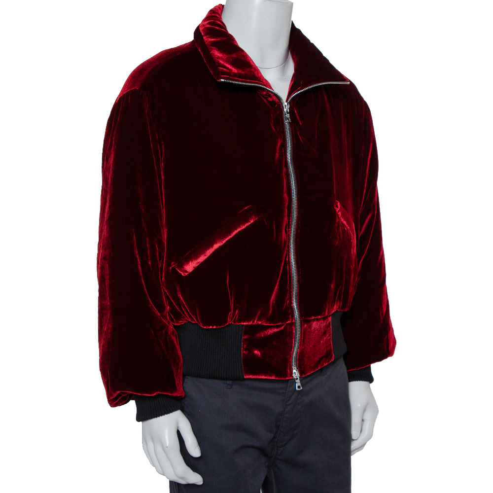 

Amiri Red Velvet Zip Front Oversized Jacket