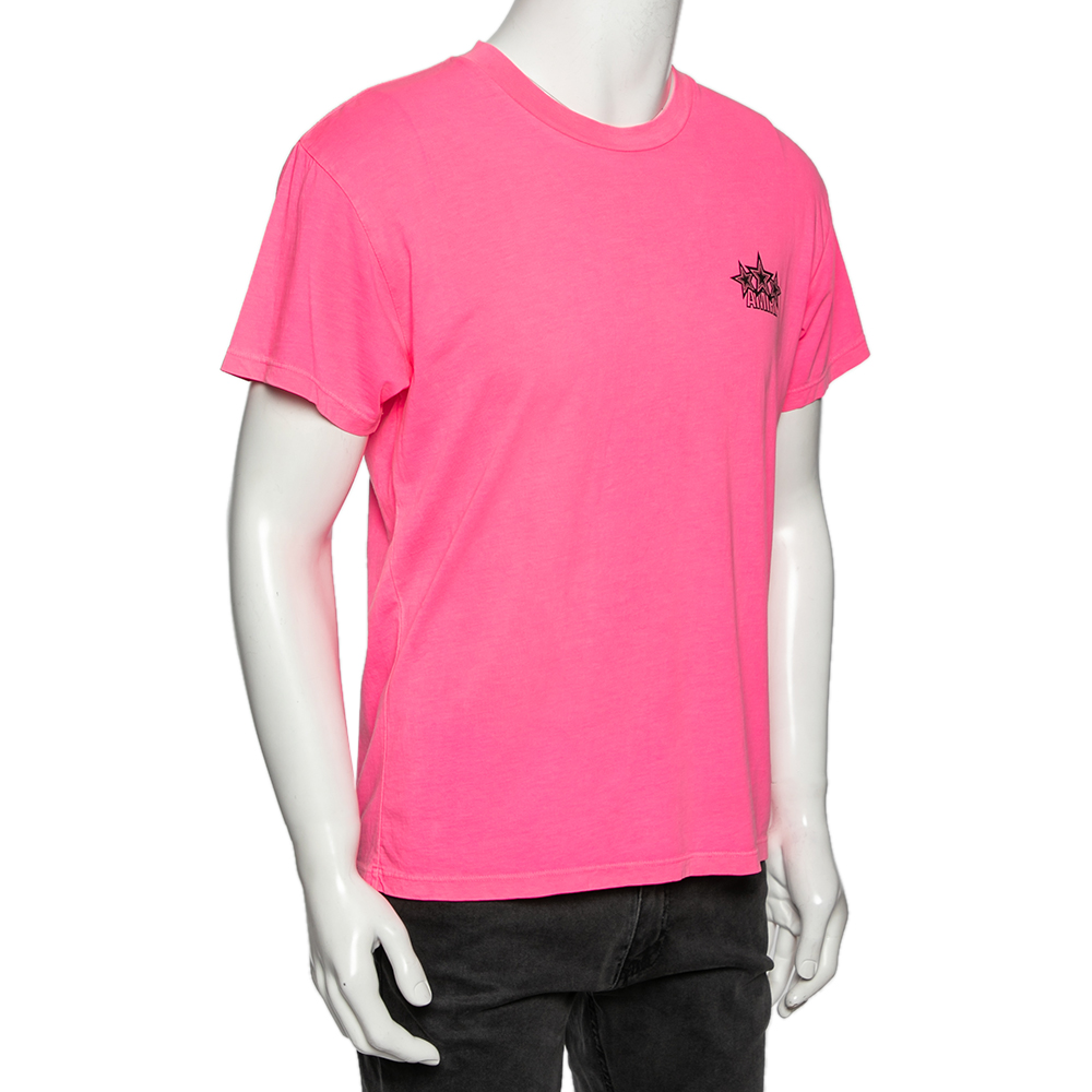 

Amiri Pink Cotton Five Star Logo Printed Crewneck T-Shirt