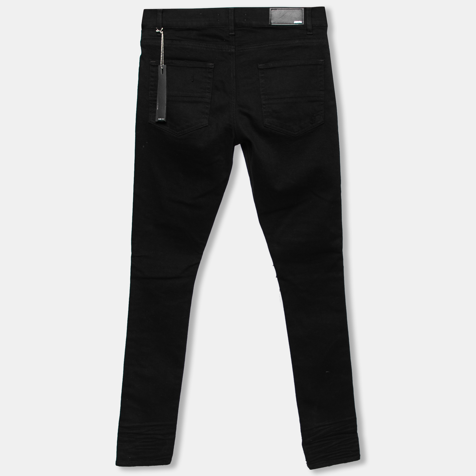 

Amiri Black Denim & Printed Leather Inset Detailed Slim Fit Jeans