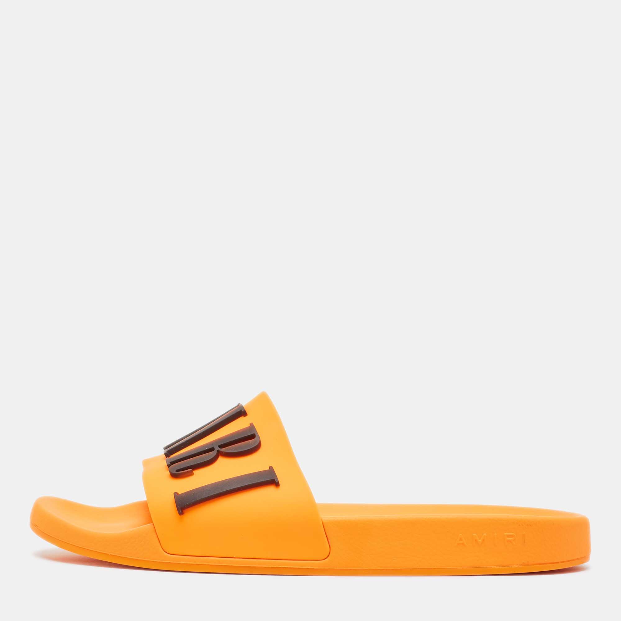 

Amiri Orange Rubber Logo Pool Slide Sandals Size