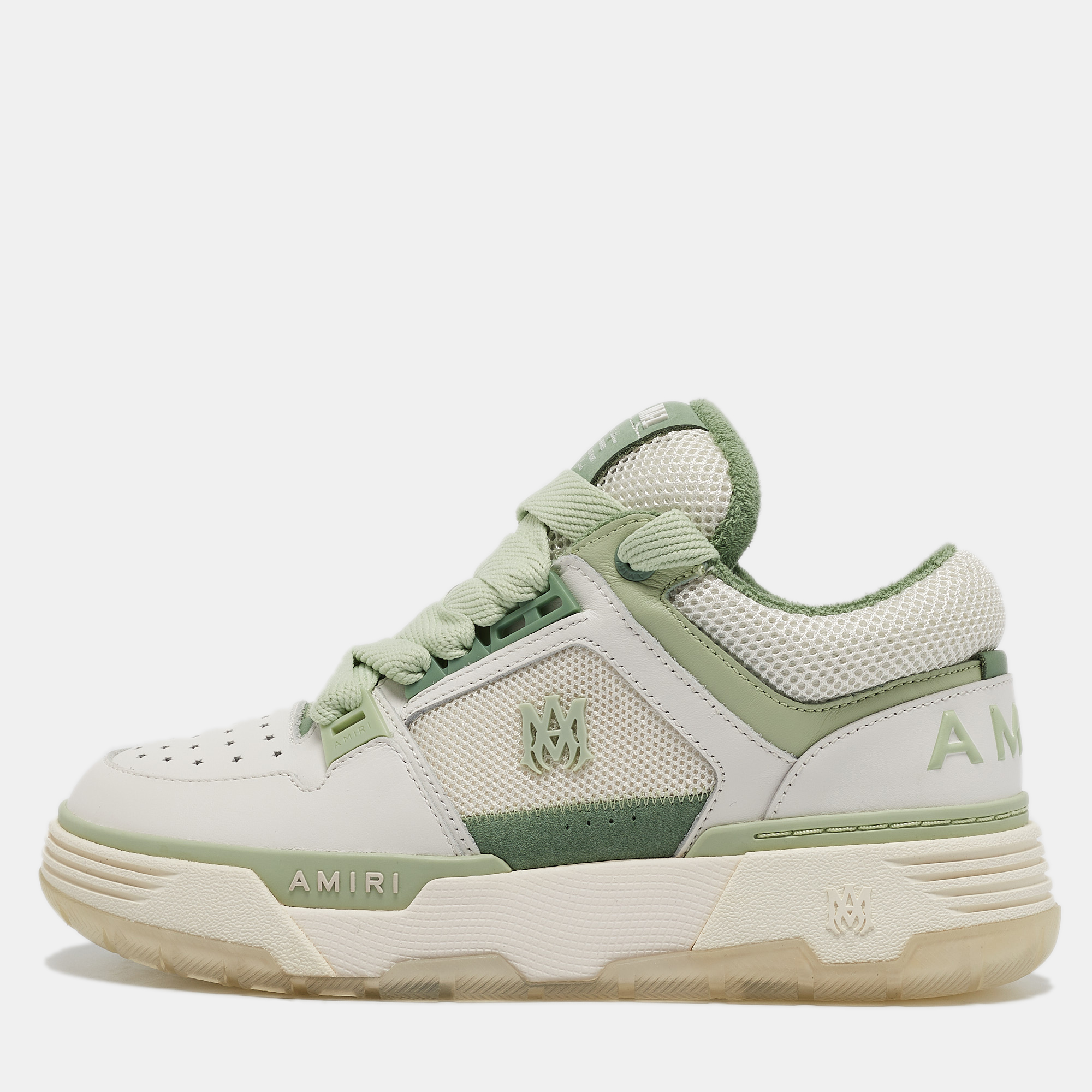 

Amiri White/Green Leather and Mesh MA1 Lace Up Sneakers Size