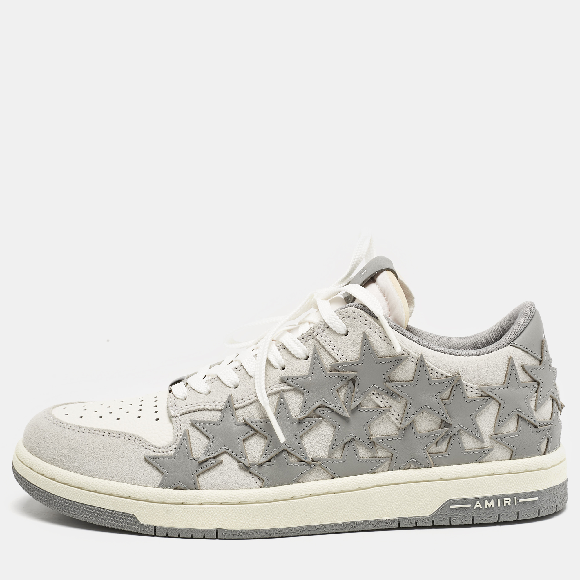 

Amiri Grey/White Leather and Suede Star Applique Sneakers Size