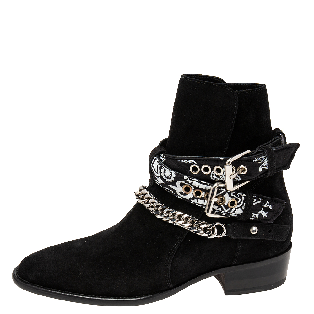 

Amiri Black Suede Jodhpur Chain Ankle Boots Size