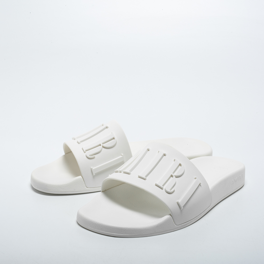 

Amiri White Rubber Logo Flat Slides Size