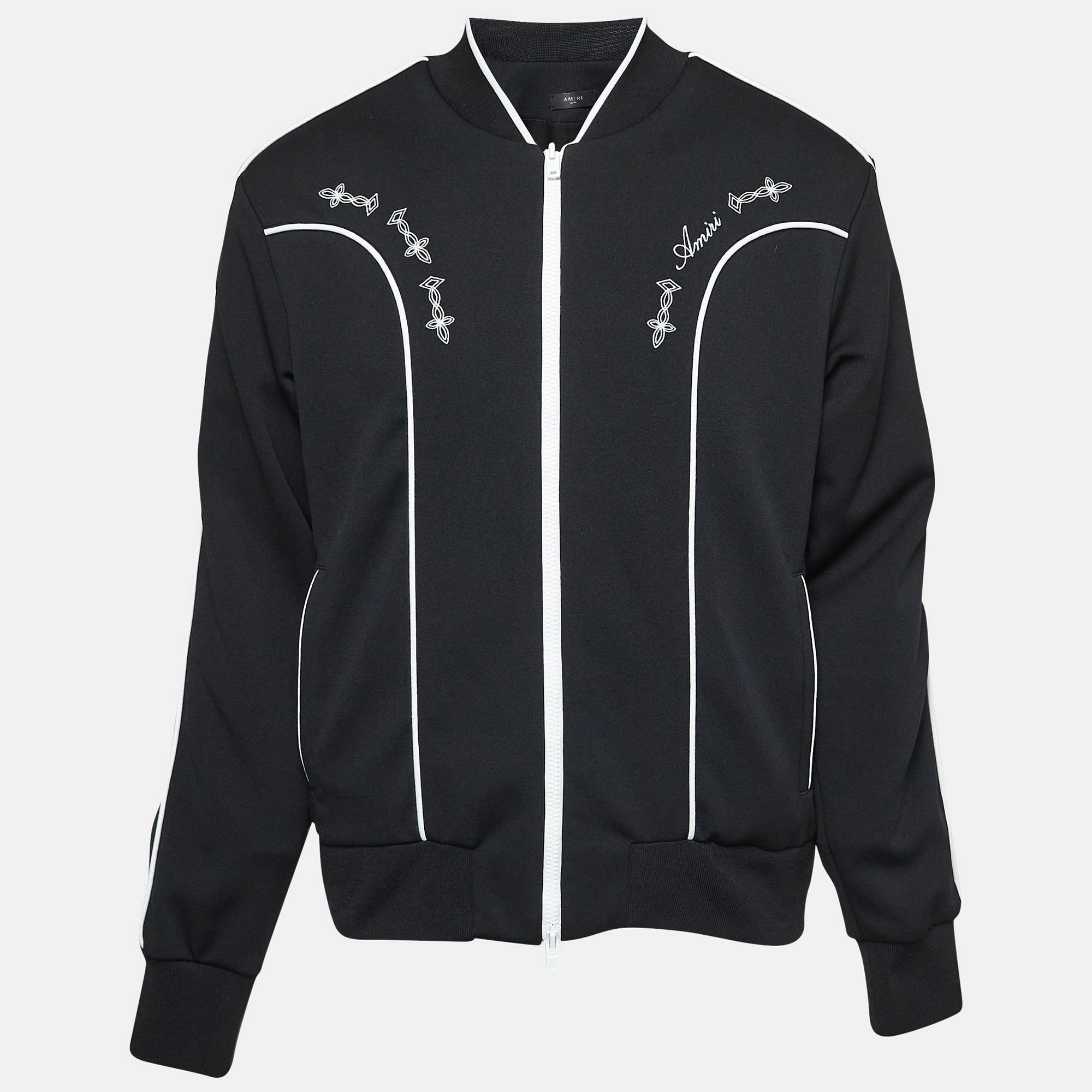 

Amiri Black Embroidered Jersey Contrast Trim Zip-Up Jacket L