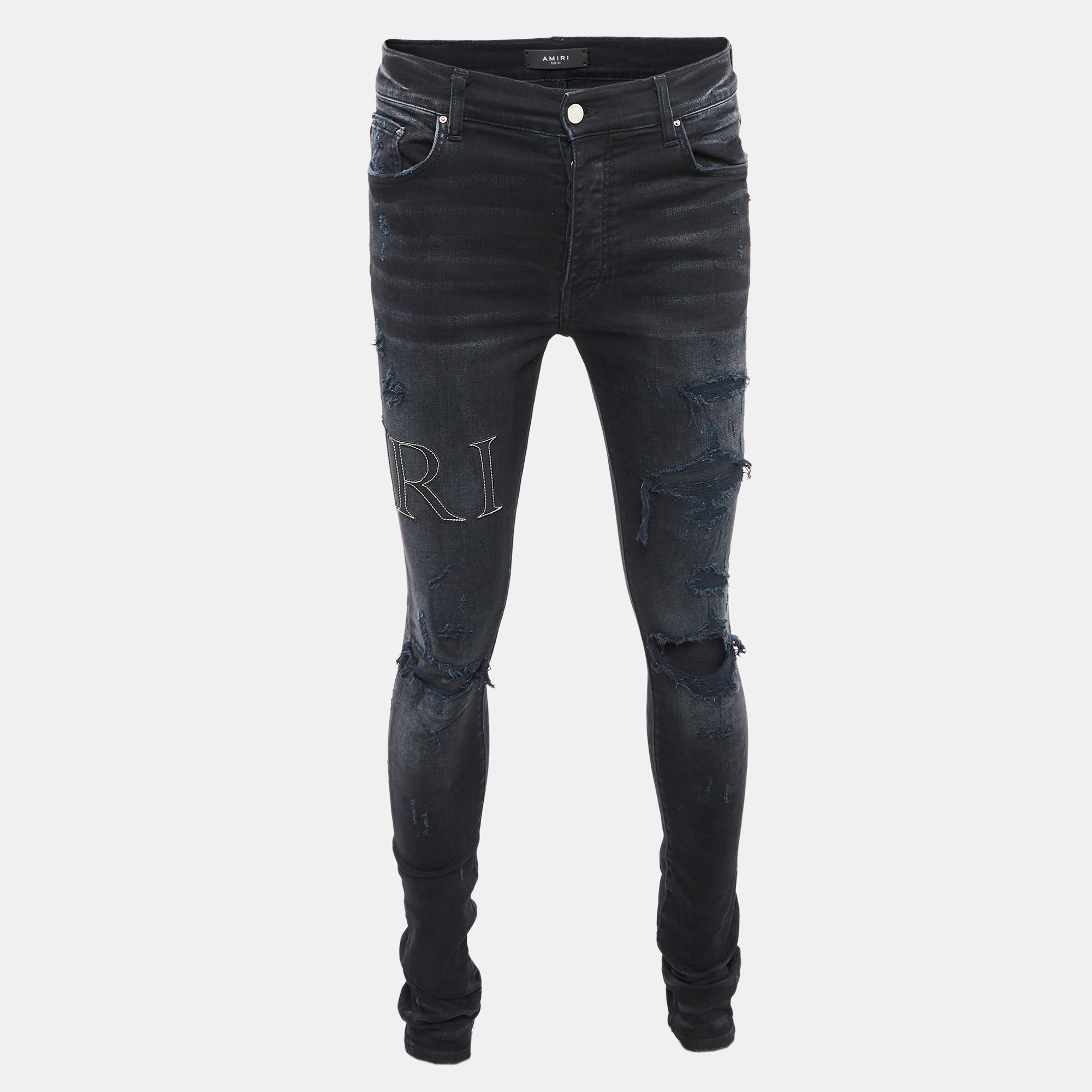

Amiri Black Washed & Distressed Denim Jeans Waist 33"