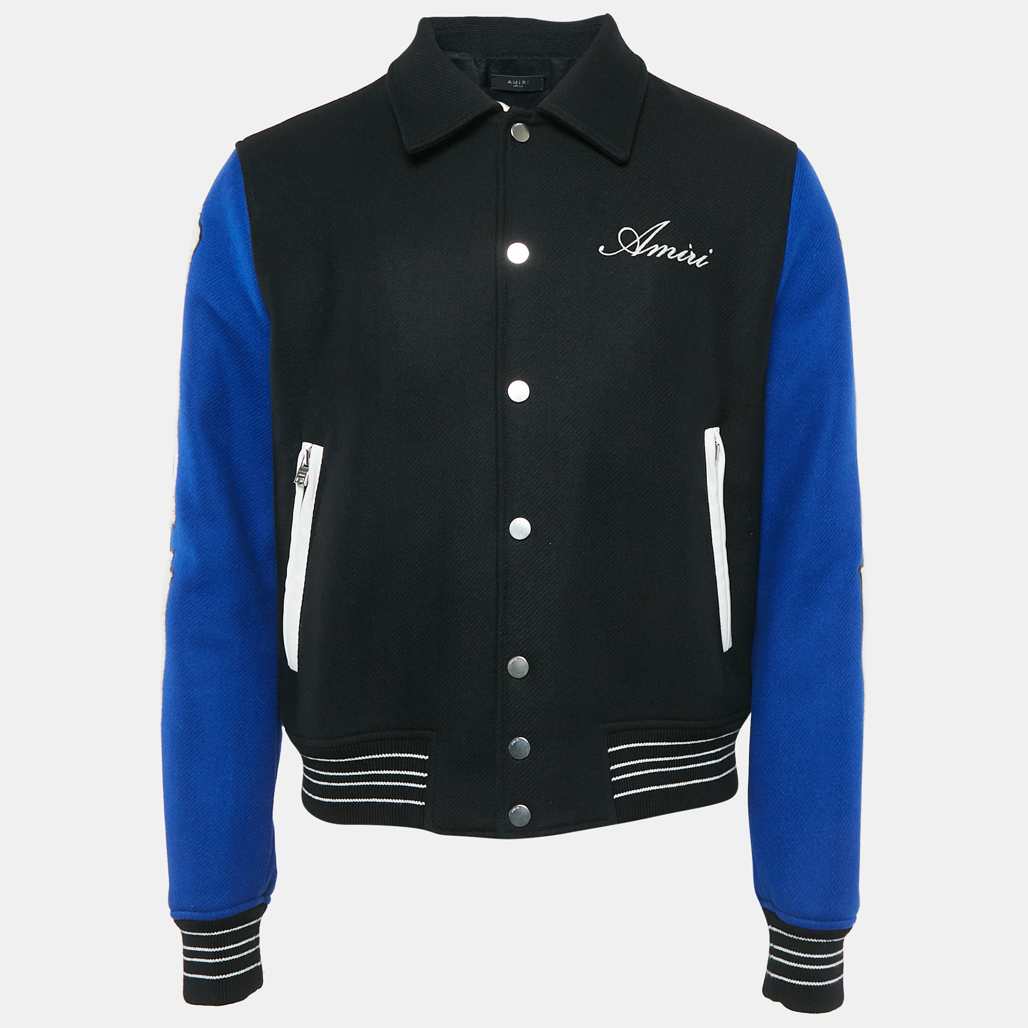 

Amiri Black/Blue Wool Blend Bones Varsity Jacket M