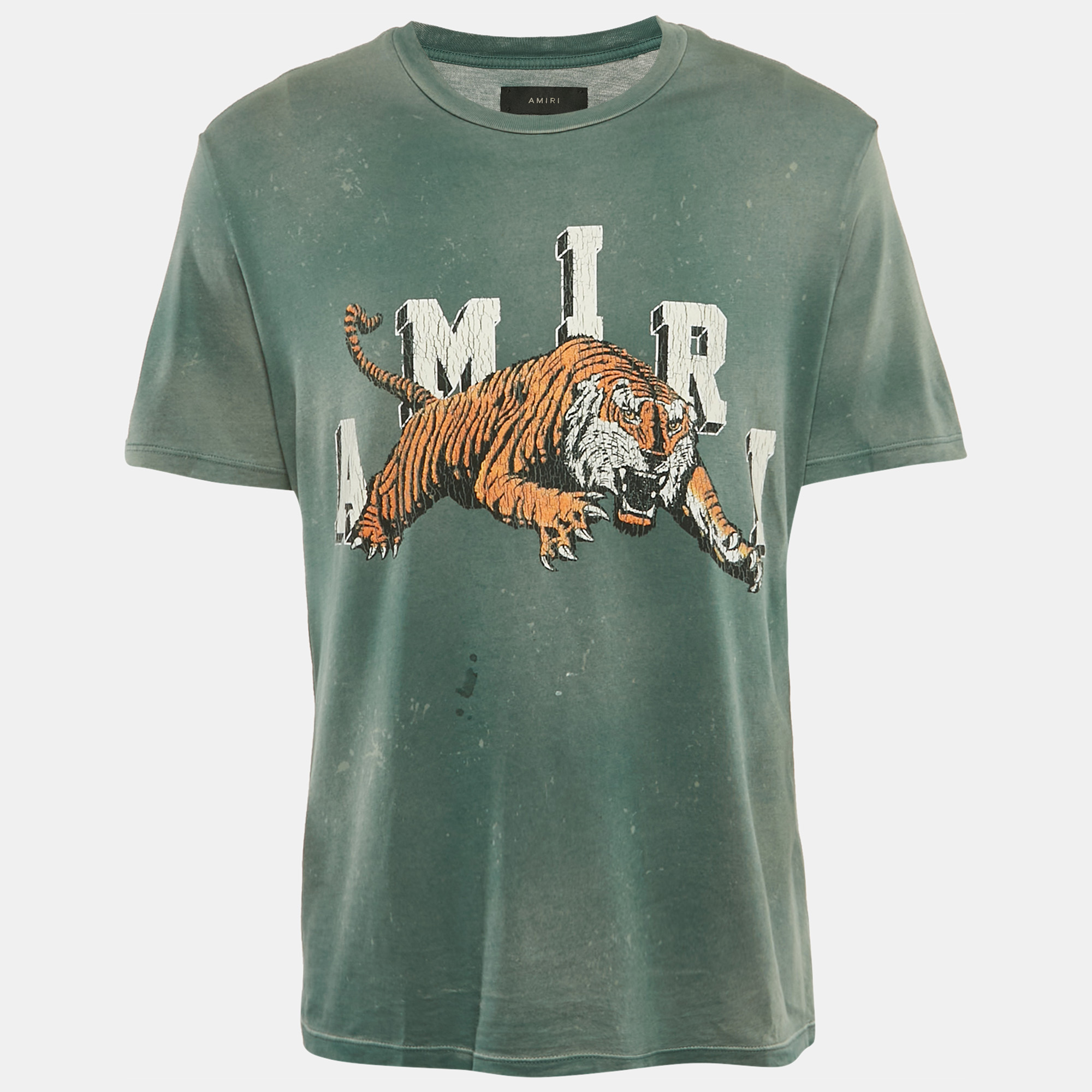 

Amiri Vintage Green Tiger Print Cotton Crew Neck T-Shirt M