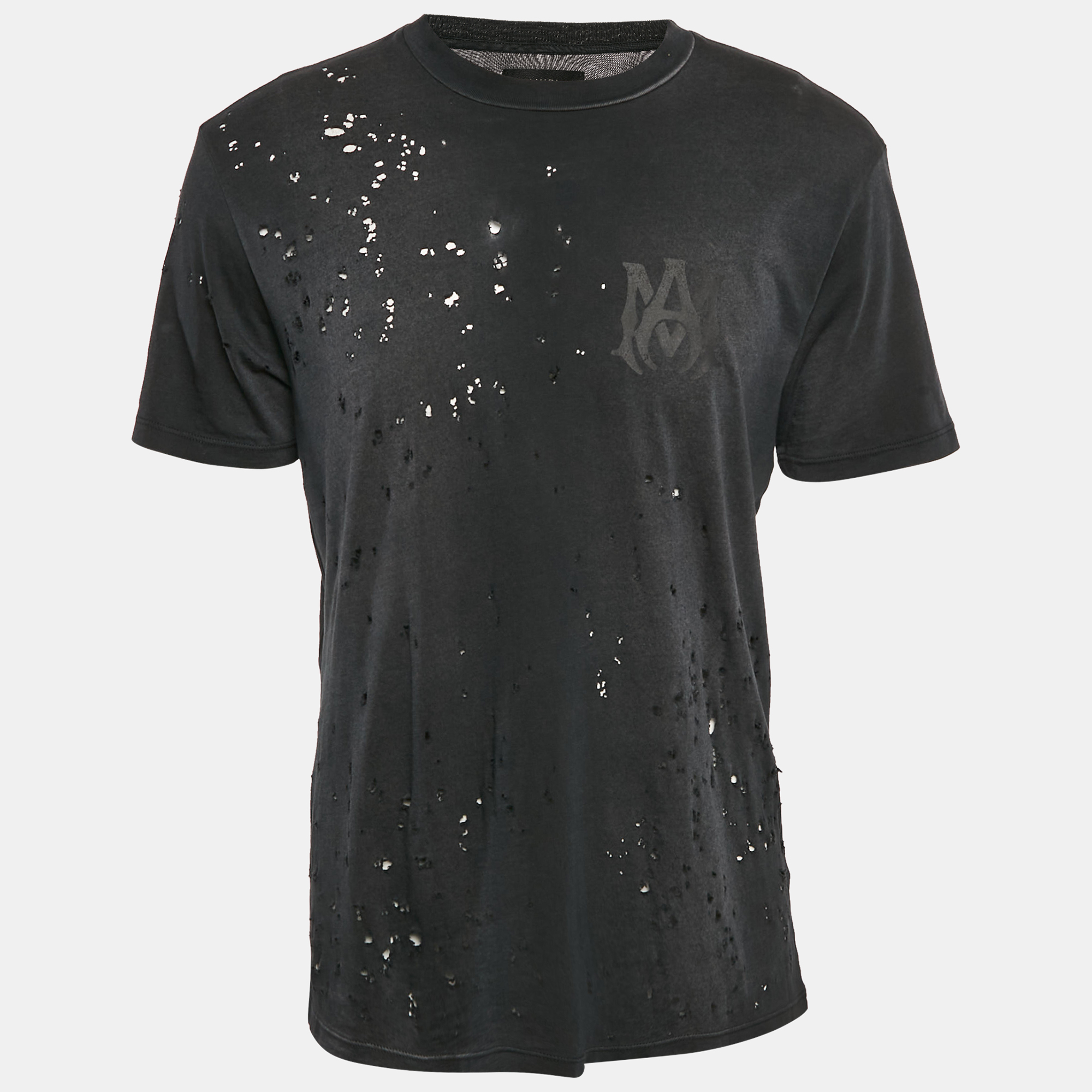 

Amiri Charcoal Black Distressed Cotton Crew Neck T-Shirt S