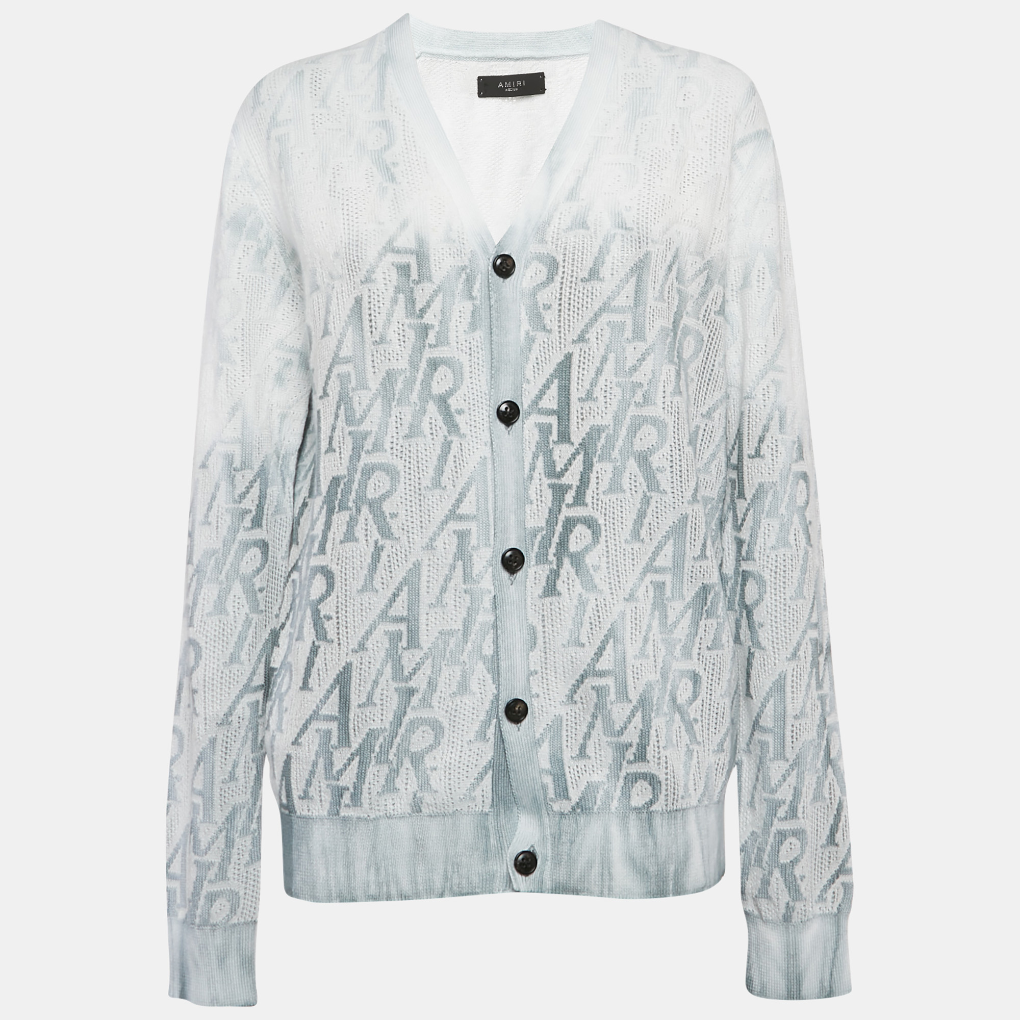 

Amiri Ashley Blue Ombre Monogram Knit Cardigan M