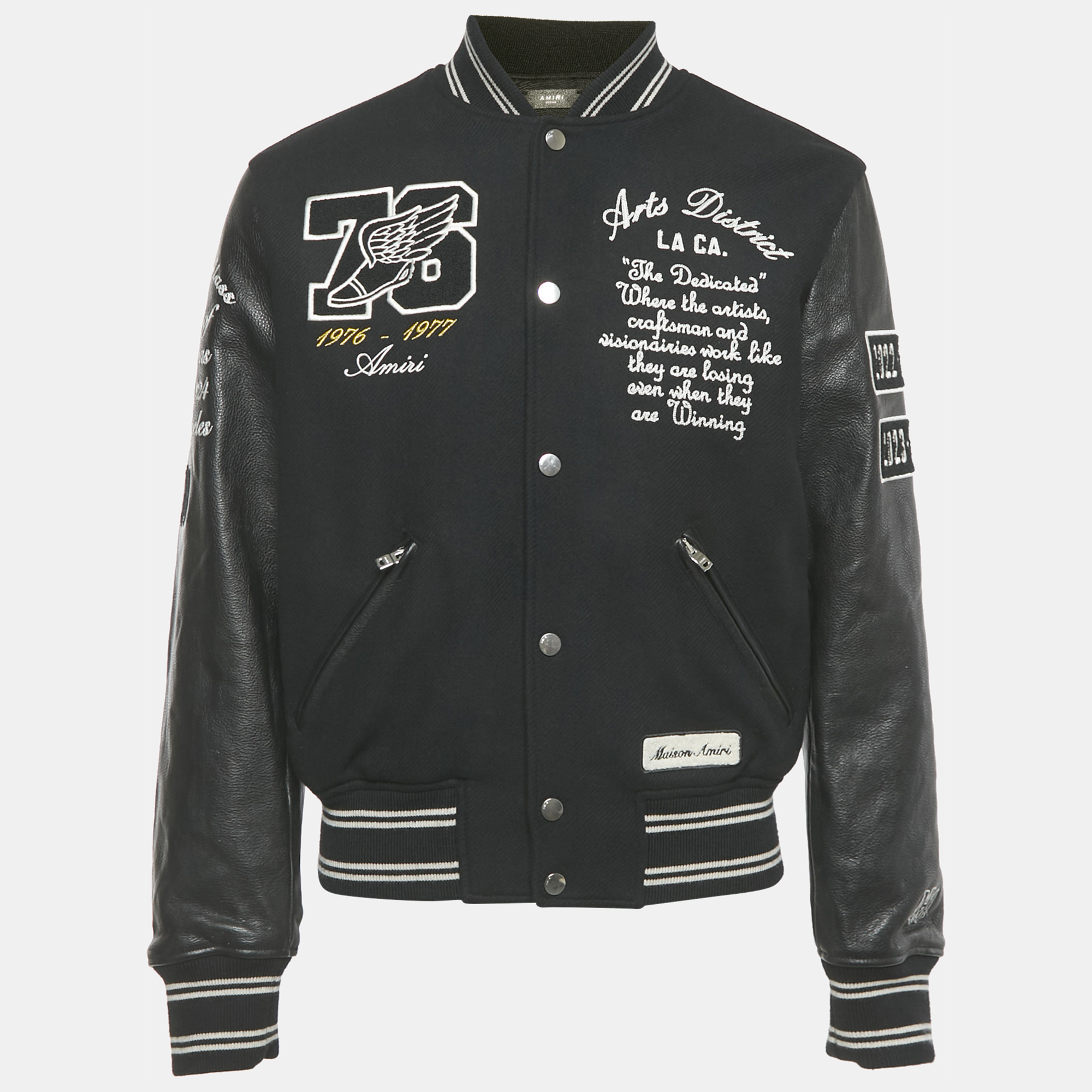 

Amiri Black Wool and Leather Eagle Varsity Jacket M