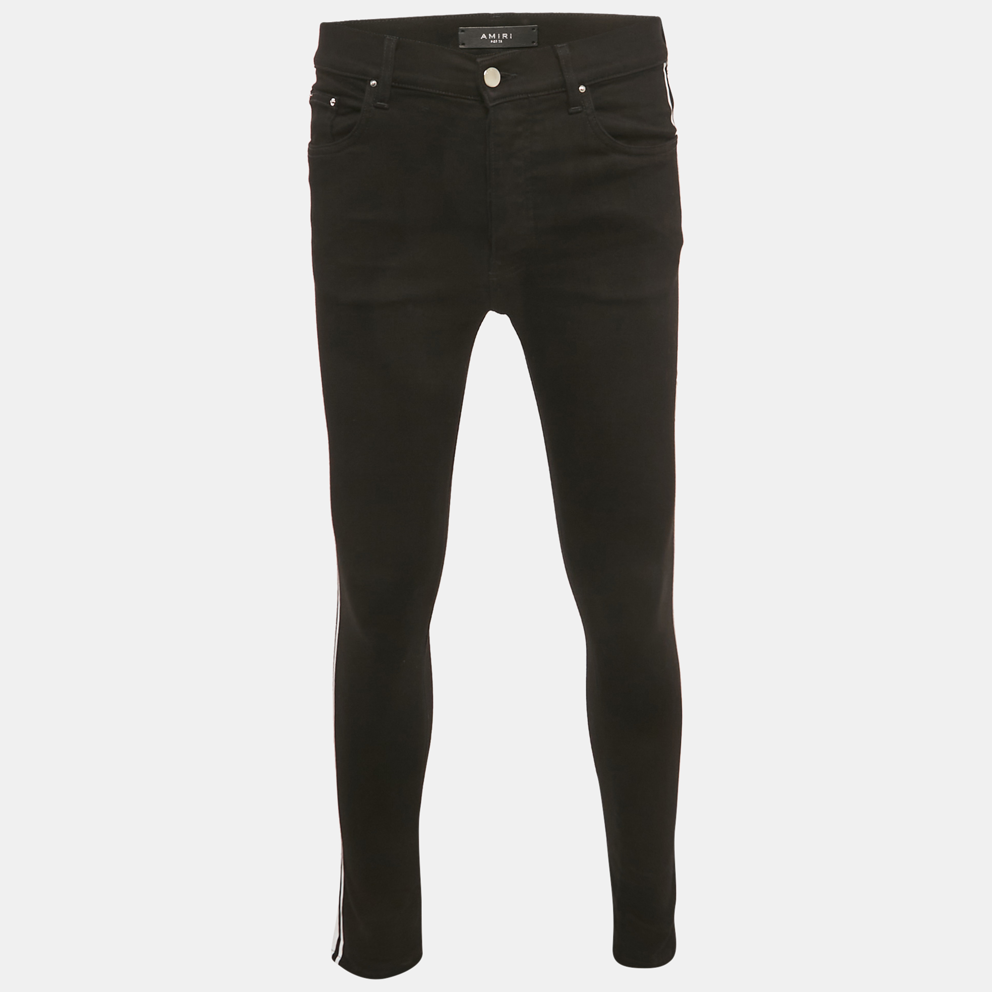 Amiri Black Stripe Log Applique Denim Skinny Fit Jeans M Waist 30""