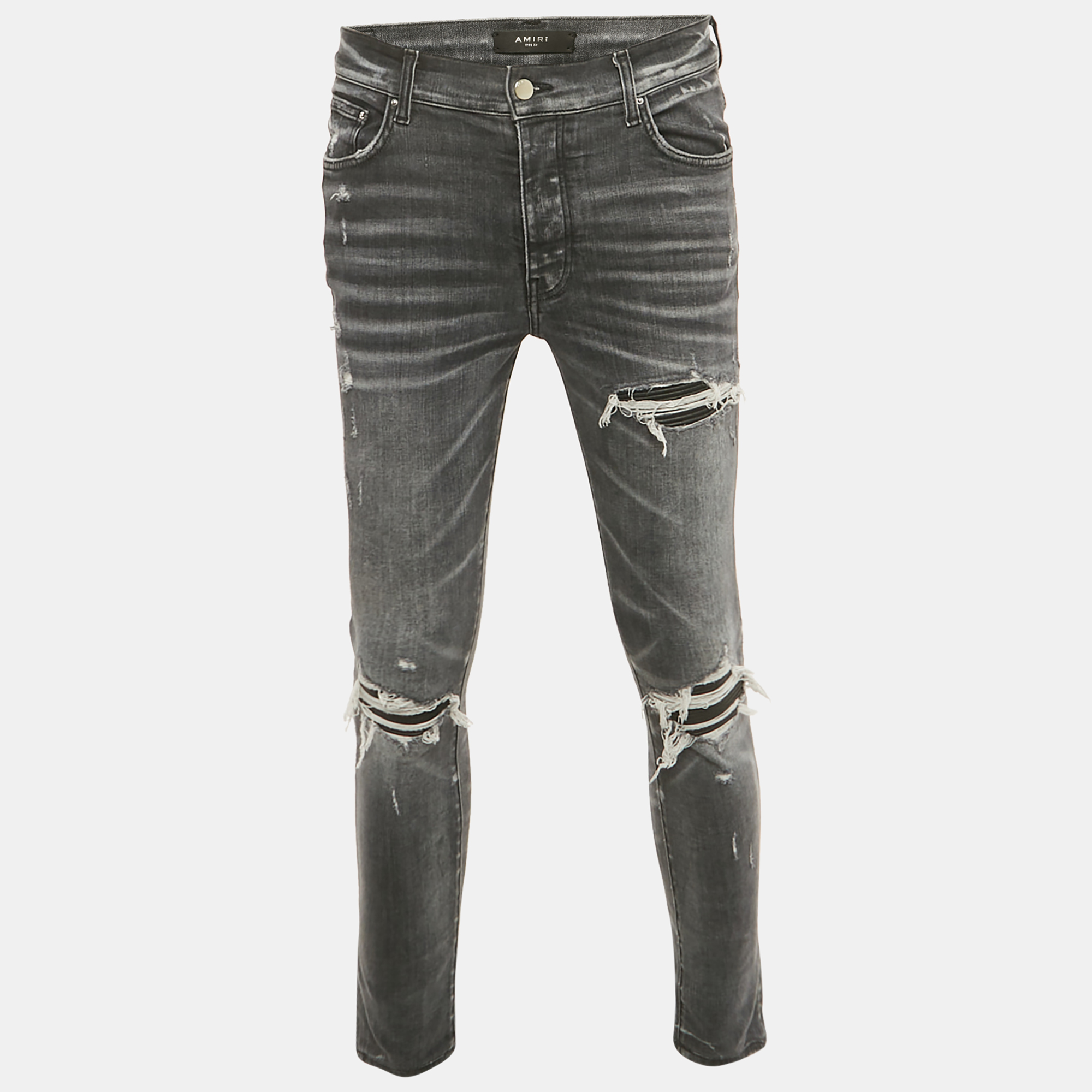Pre-owned Amiri Grey Denim Distressed Patch Jeans M Waist 32" In Gray