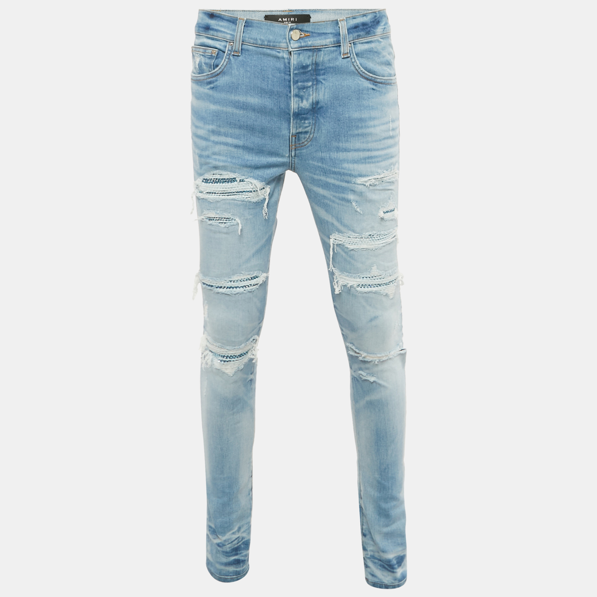 

Amiri Blue Denim Crystal Thrasher Distressed Jeans M Waist 31"