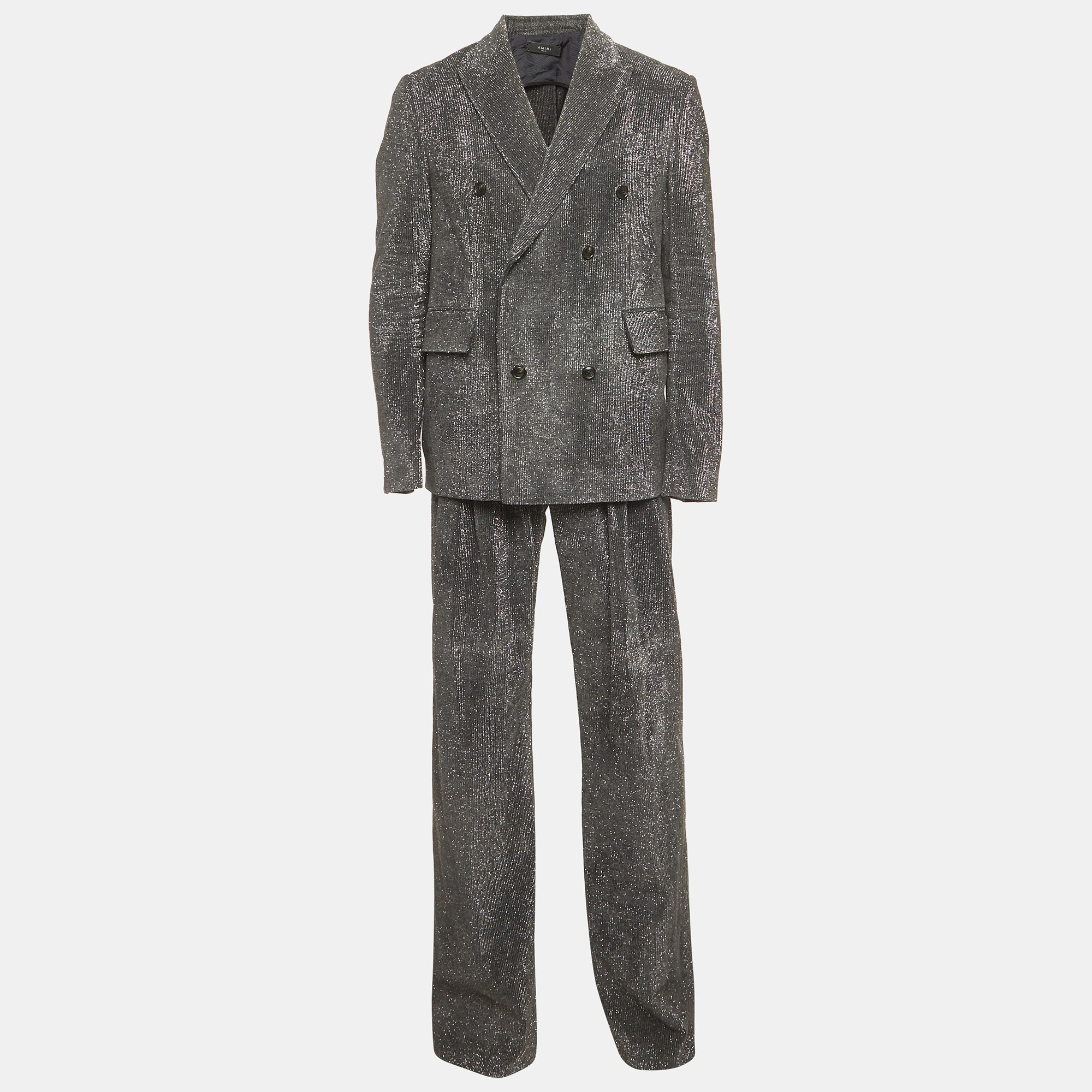 

Amiri Black Metallic Corduroy Double Breasted Blazer and Pant Suit L