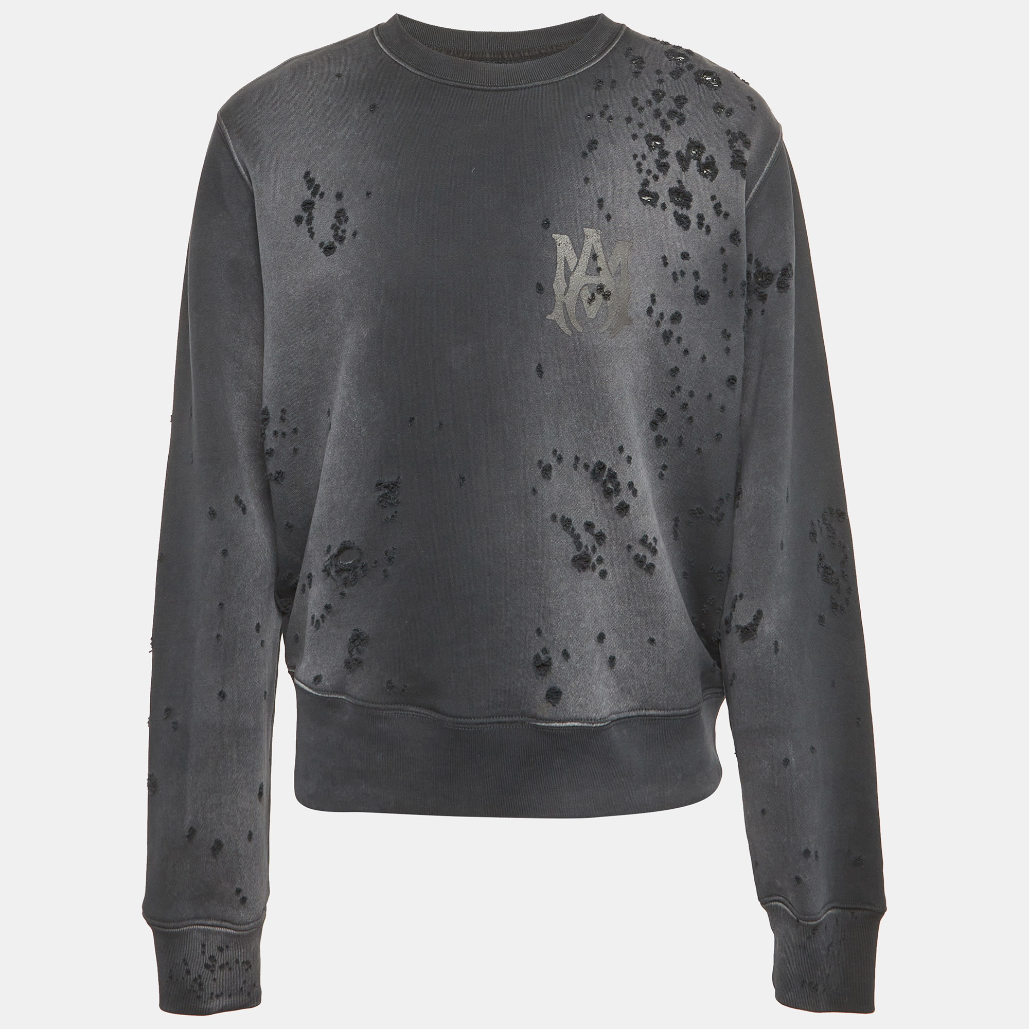 

Amiri Grey Cotton Knit Distressed Pullover S