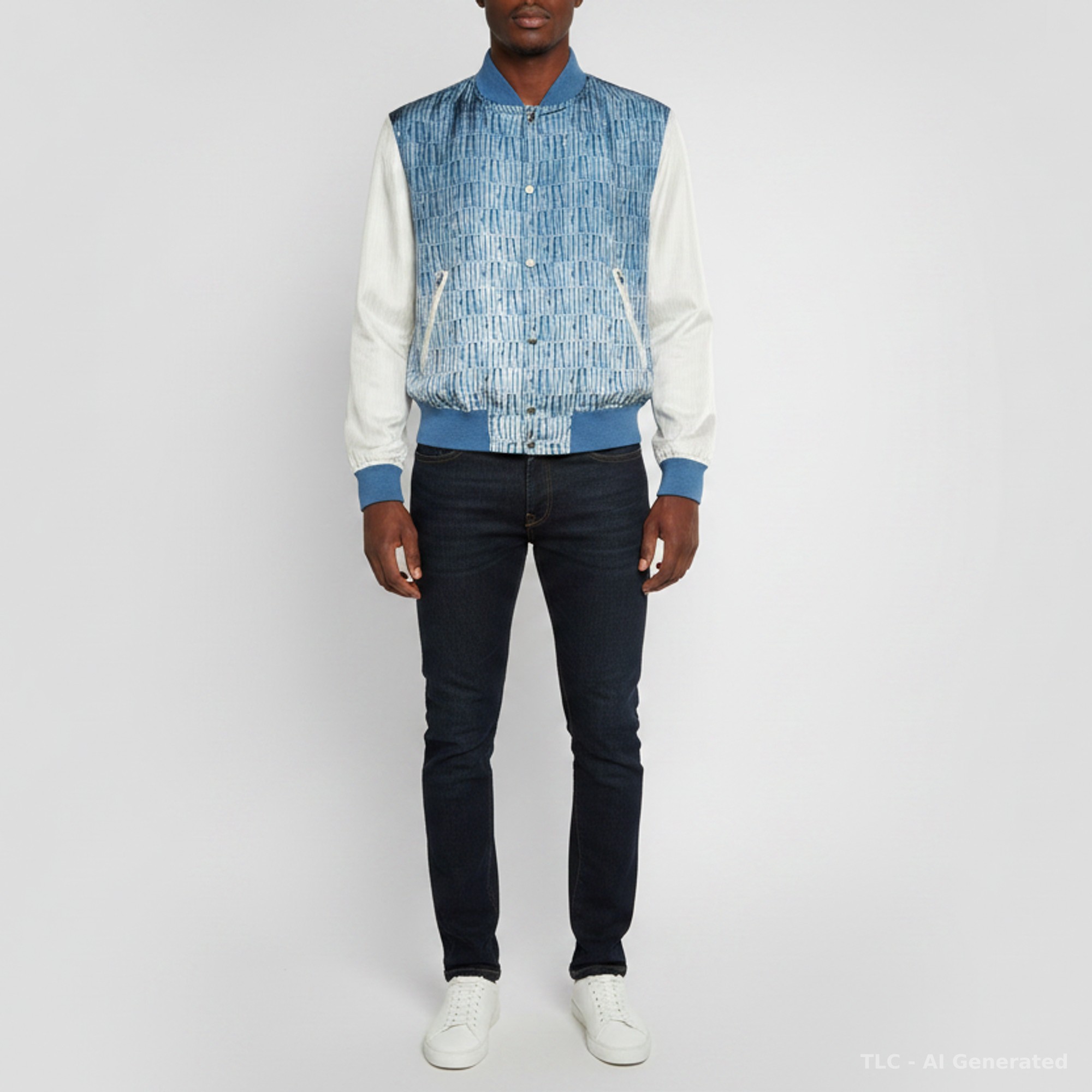 

Amiri Blue Printed Silk Long Sleeve Bomber Jacket L