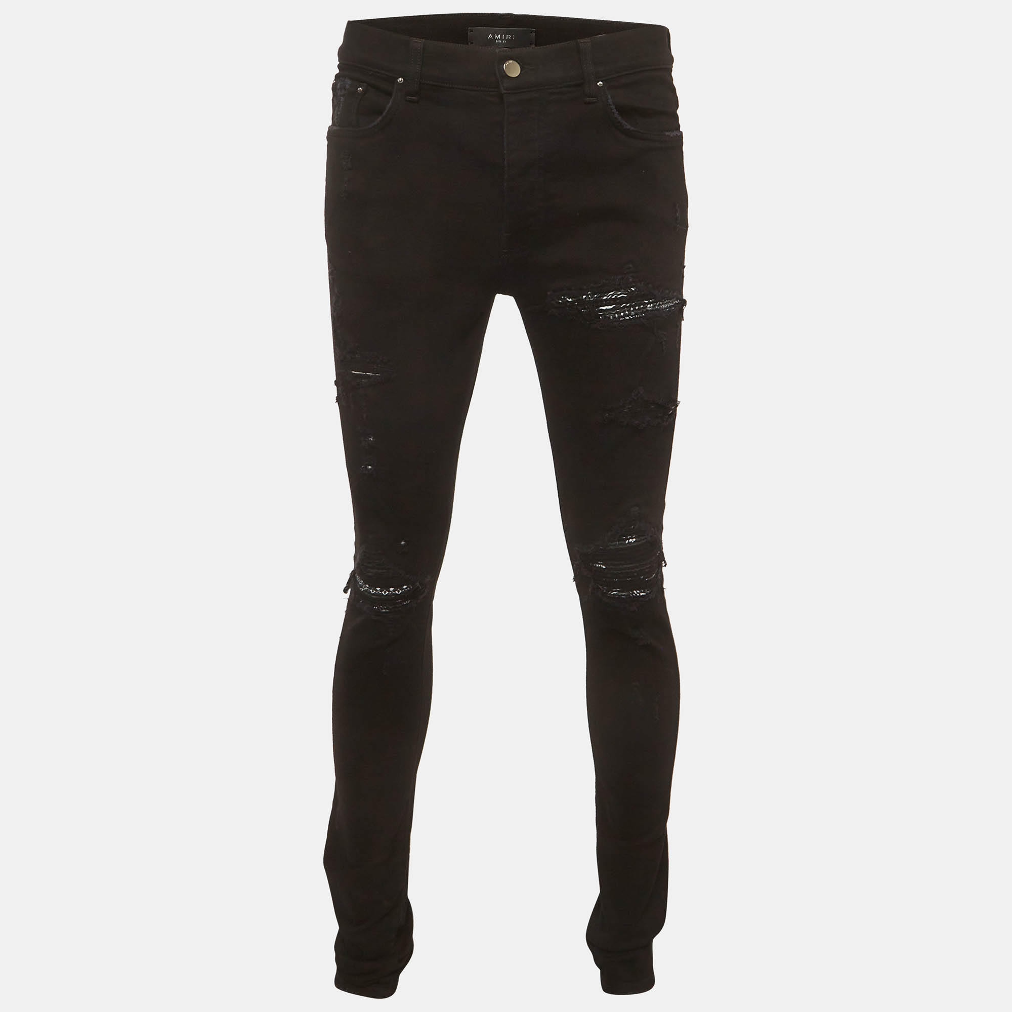 Pre-owned Amiri Black Distressed Denim Slim Fit Jeans M/waist 33"