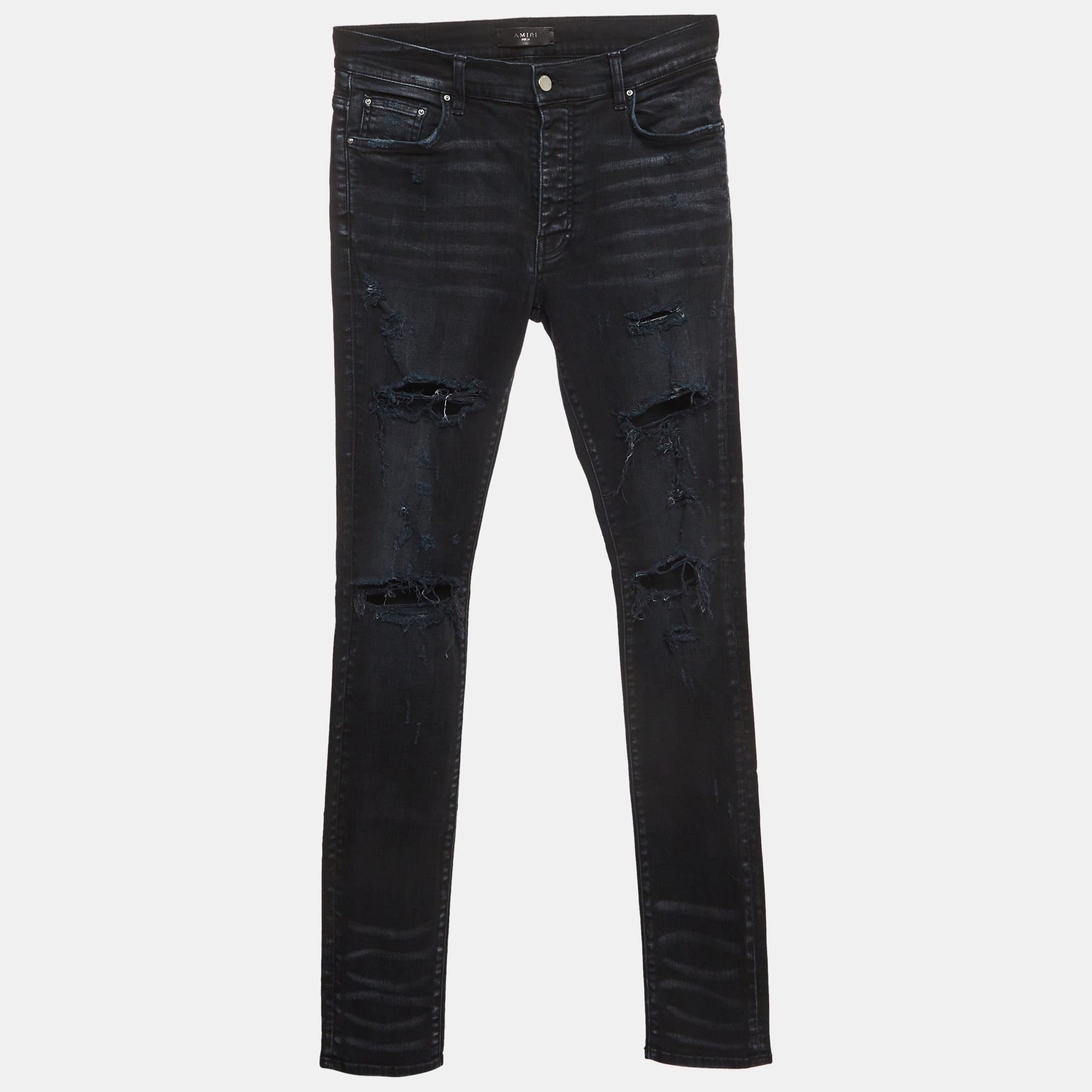 

Amiri Black Faded Distressed Ripped Denim Skinny Jeans M/Waist 31"