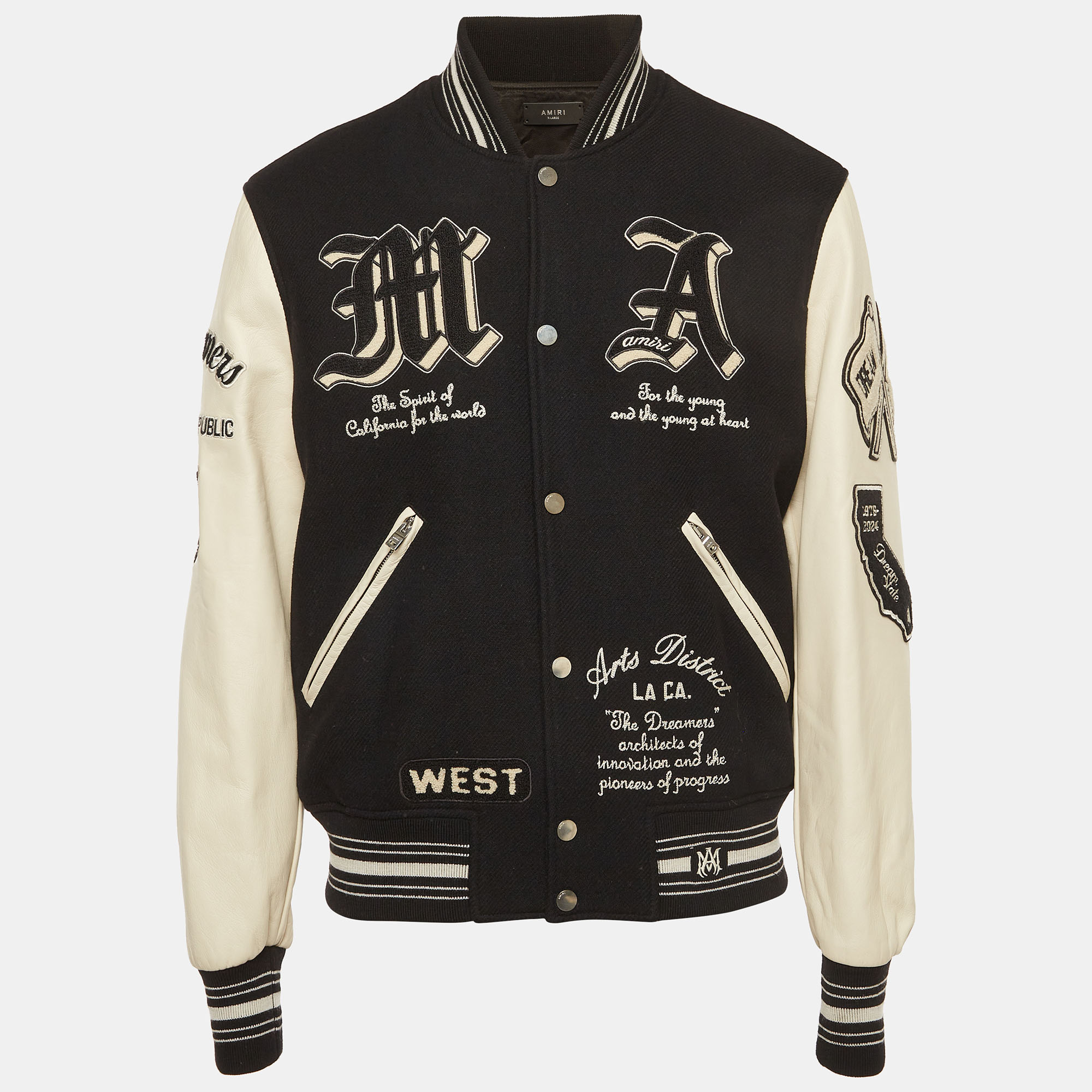 

Amiri Black Wool Blend and Leather Embellished Varsity Jacket XL