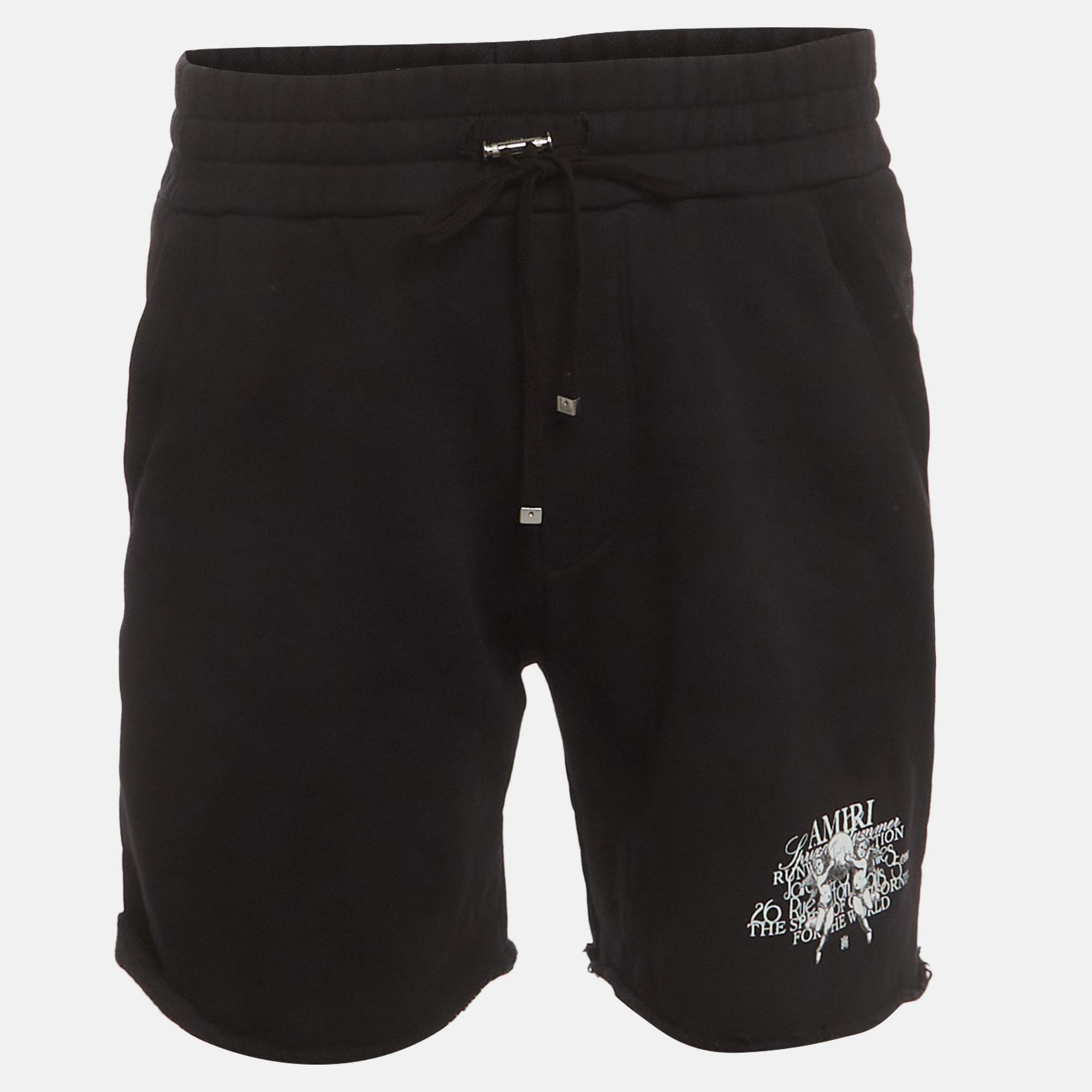 Pre-owned Amiri Black Logo Cherub Graphic Cotton Knit Shorts S