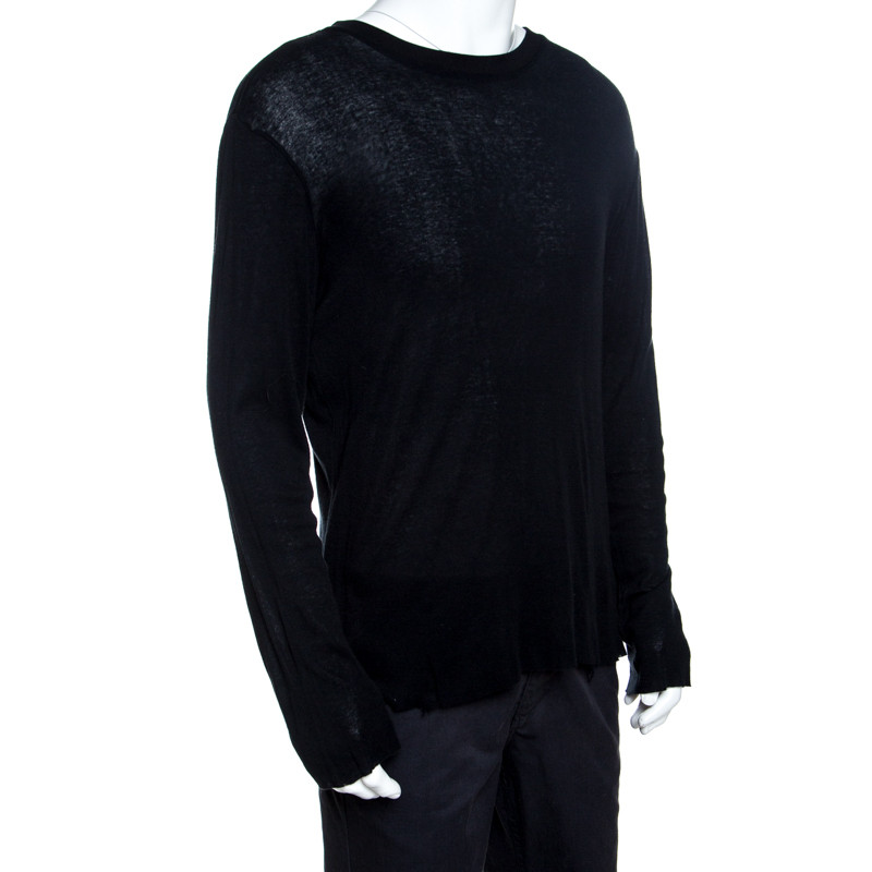 

Amiri Black Cotton Blend Distressed Long Sleeve T- Shirt