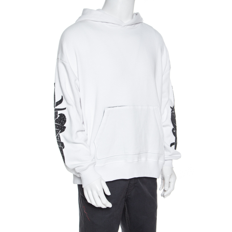 

Amiri White Knit Glitter Dagger Detail Hooded Sweatshirt