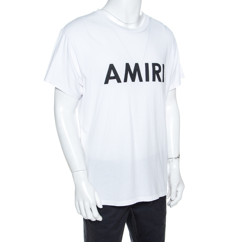 

Amiri White Cracked Logo Printed Cotton Crew Neck T-Shirt