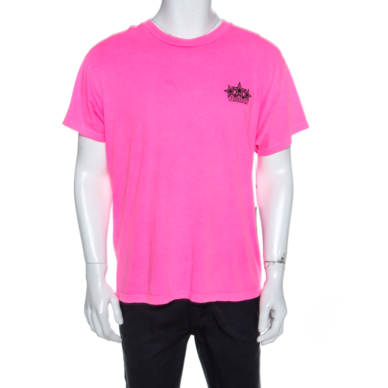 Amiri Neon Pink Five Star Printed Cotton Crew Neck T-Shirt M