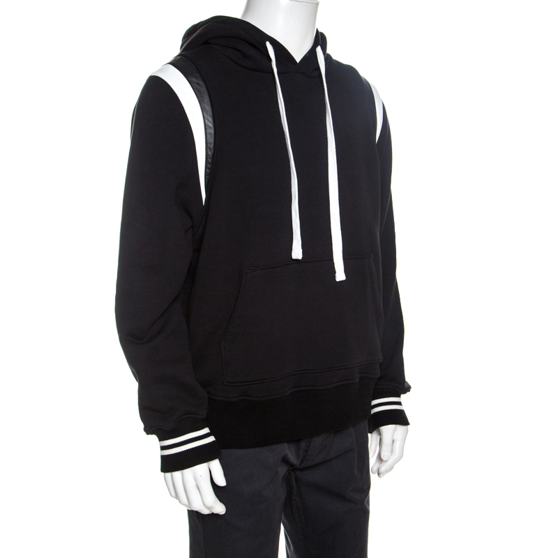 

Amiri Black Knit Leather Trimmed Varsity Hooded Sweatshirt