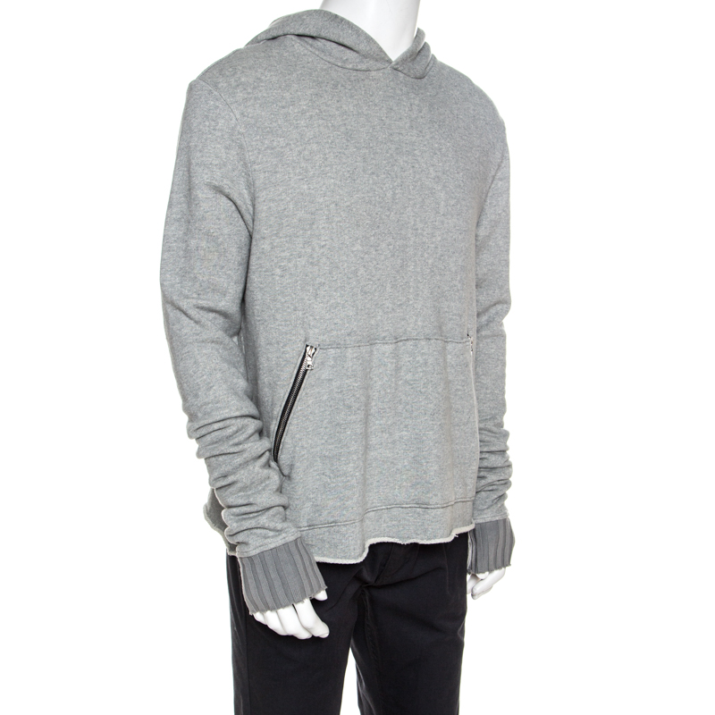 

Amiri Grey Cotton Rib Knit Cuff Detail Hooded Sweatshirt