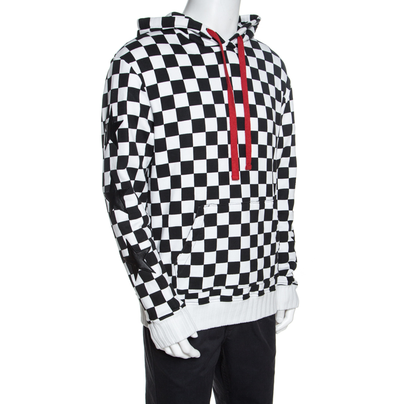 

Amiri Monochrome Checked Cotton Jersey Hoodie, Black