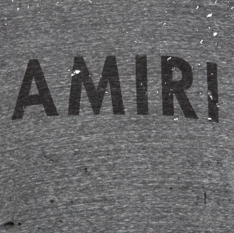 Amiri Grey Logo Print Distressed Cotton T-Shirt M Amiri