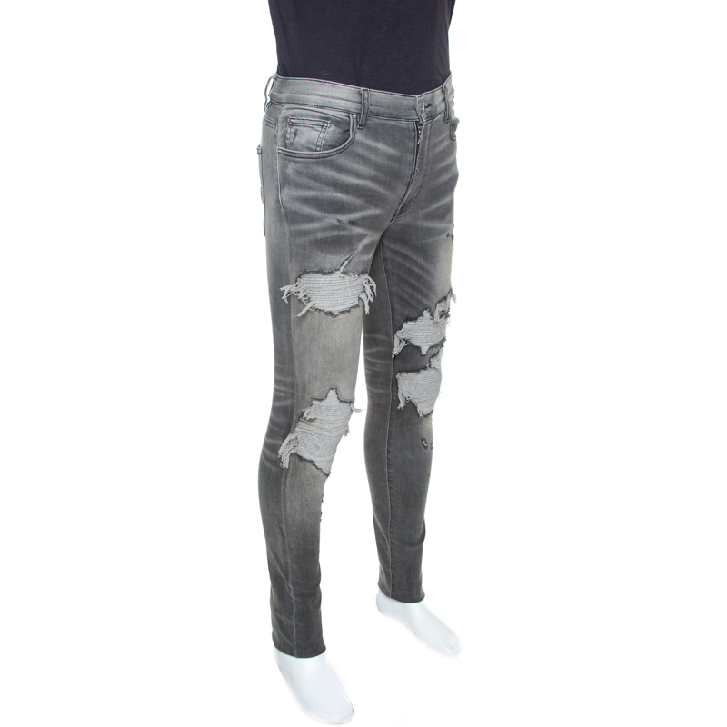 

Amiri Grey Washed & Distressed Denim Fitted Jeans