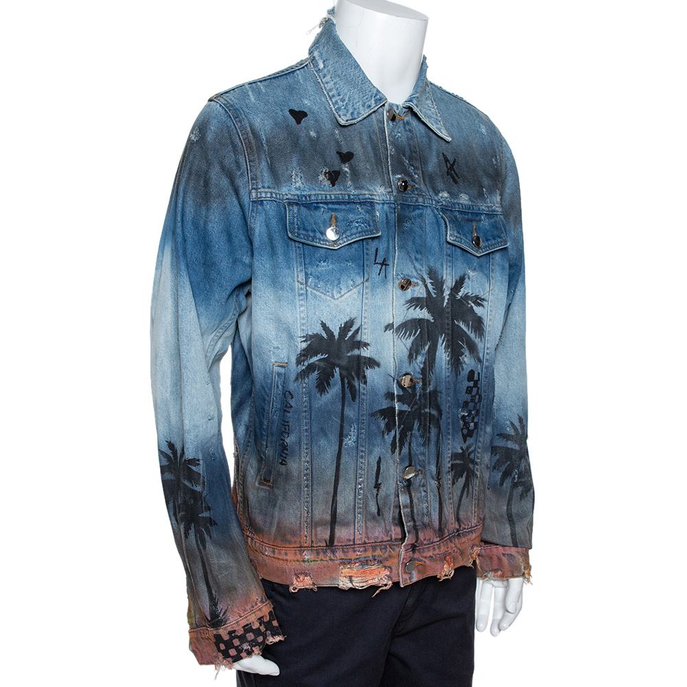 

Amiri Blue Distressed Palm Tree Denim Jacket
