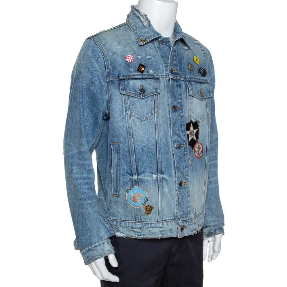 

Amiri Blue Distressed Denim Pink Floyd Jacket